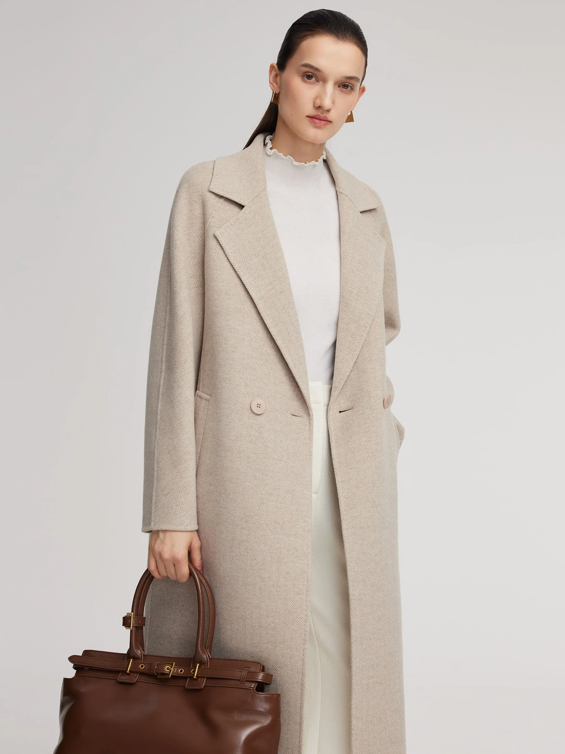 Cashmere Wool Blend Herringbone Women Overcoat sold by Goelia product image thumbnail 5