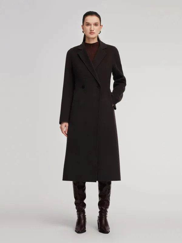 Cashmere Wool Blend Gathered Waist Women Overcoat sold by Goelia