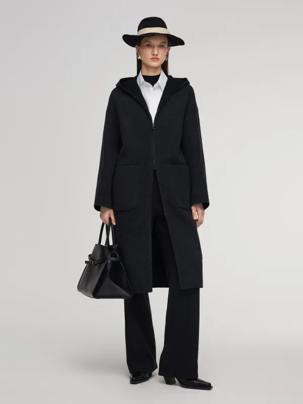 100% Wool Zip-Up Hooded Reversible Unisex Overcoat sold by Goelia