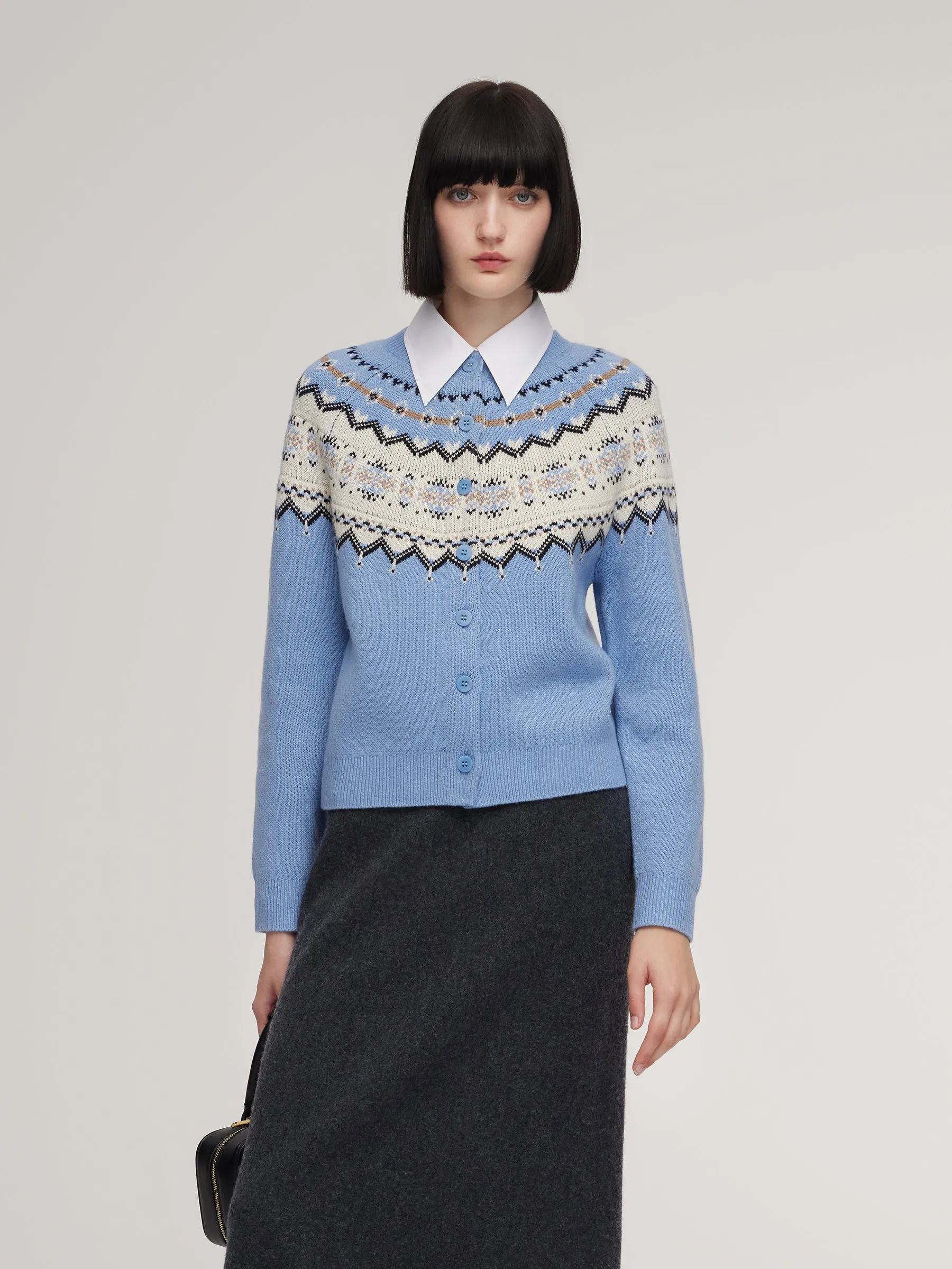 Wool Blend Fair Isle Women Cardigan sold by Goelia