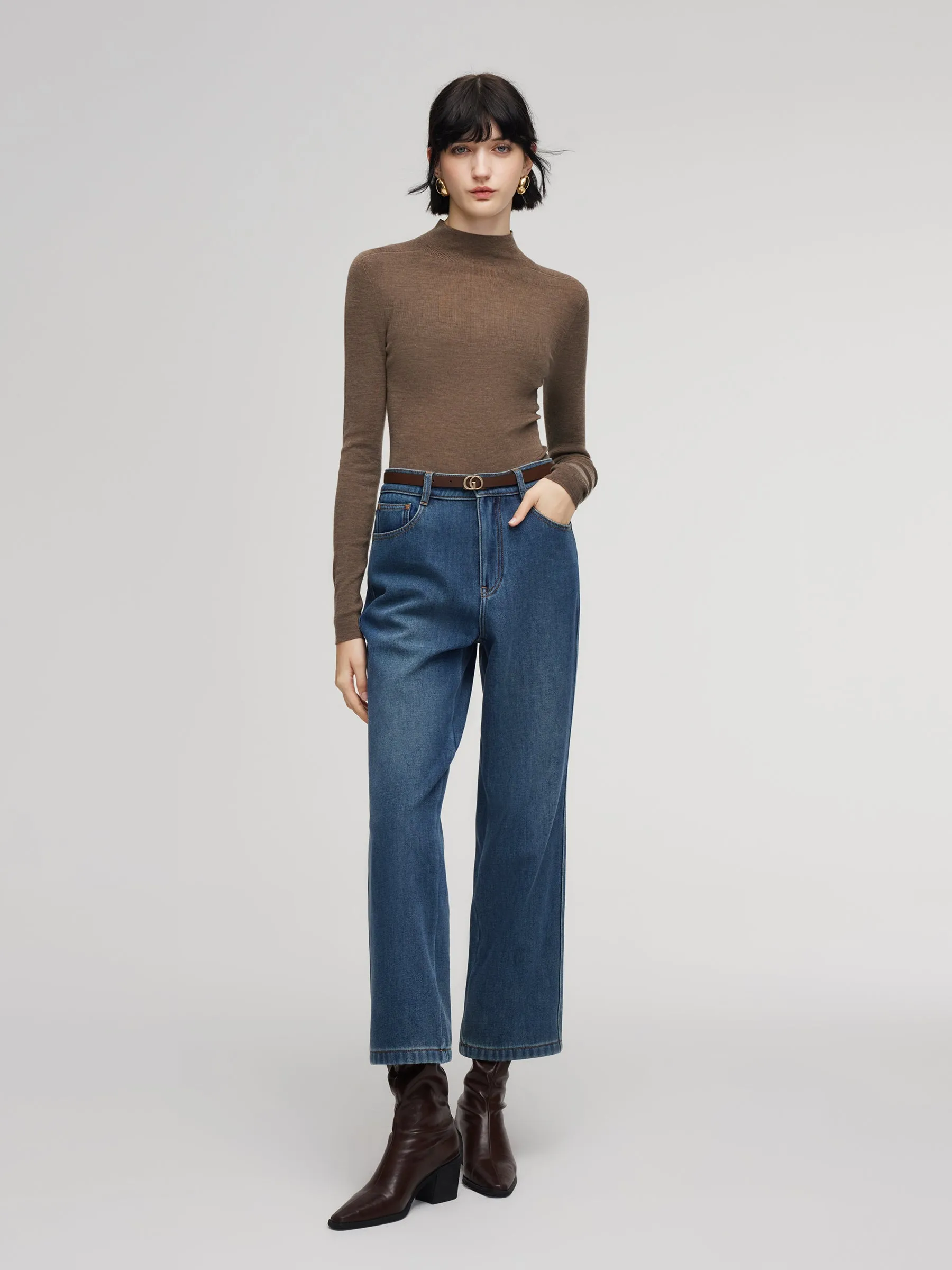 100% Wool Seamless Mock Neck Women Knit Top sold by Goelia product image thumbnail 3