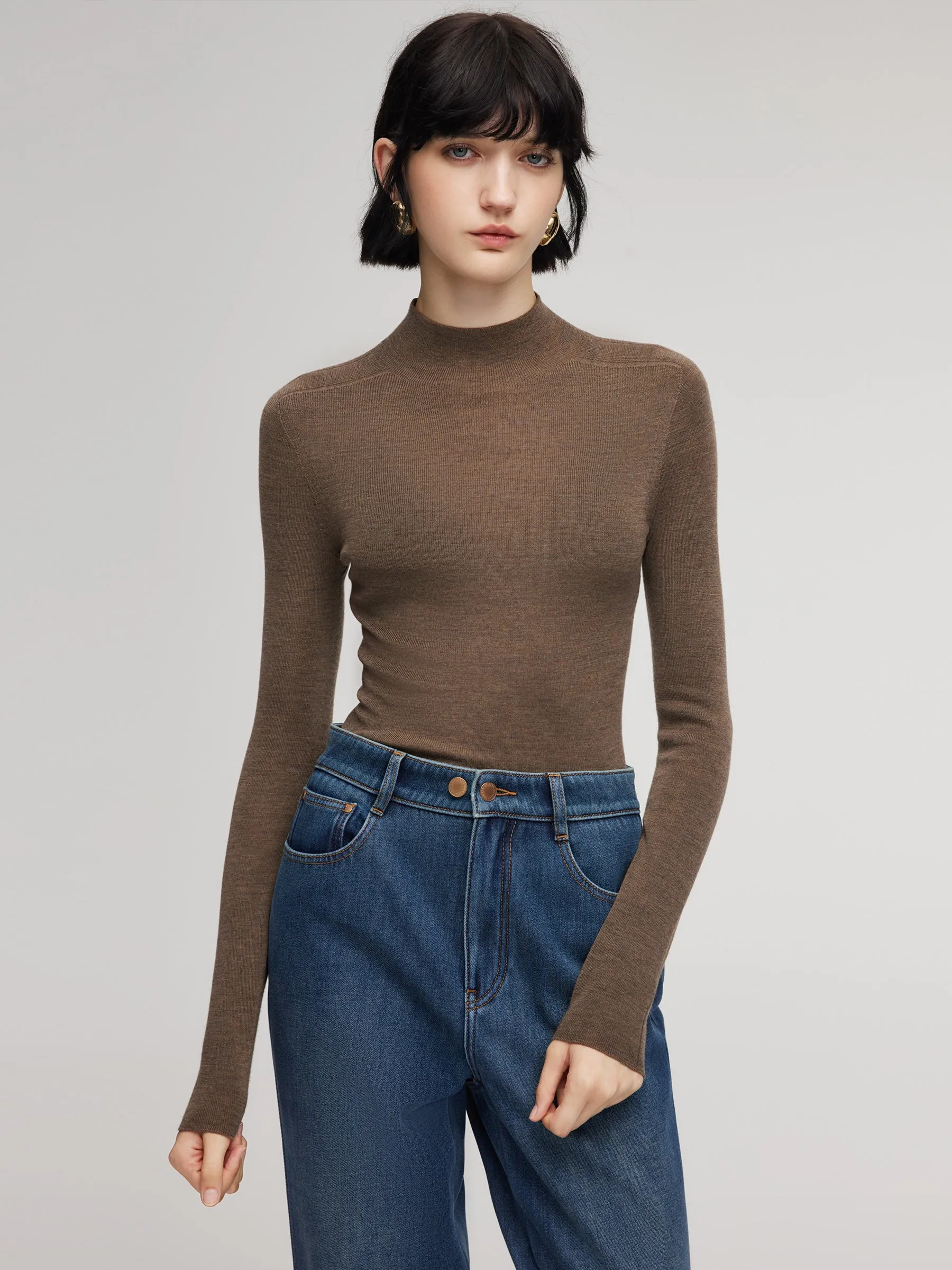 100% Wool Seamless Mock Neck Women Knit Top sold by Goelia product image thumbnail 5