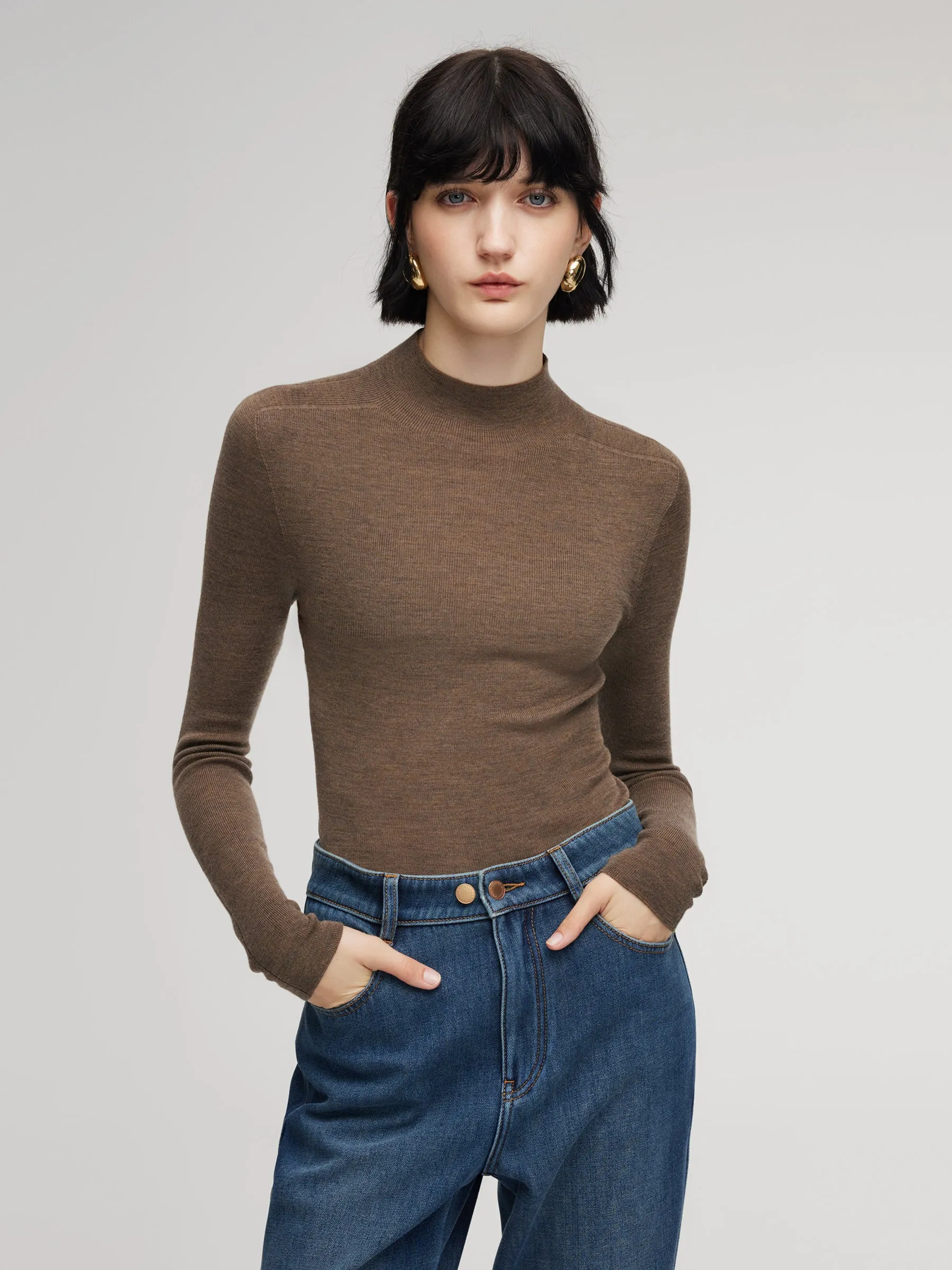 100% Wool Seamless Mock Neck Women Knit Top sold by Goelia product image thumbnail 2