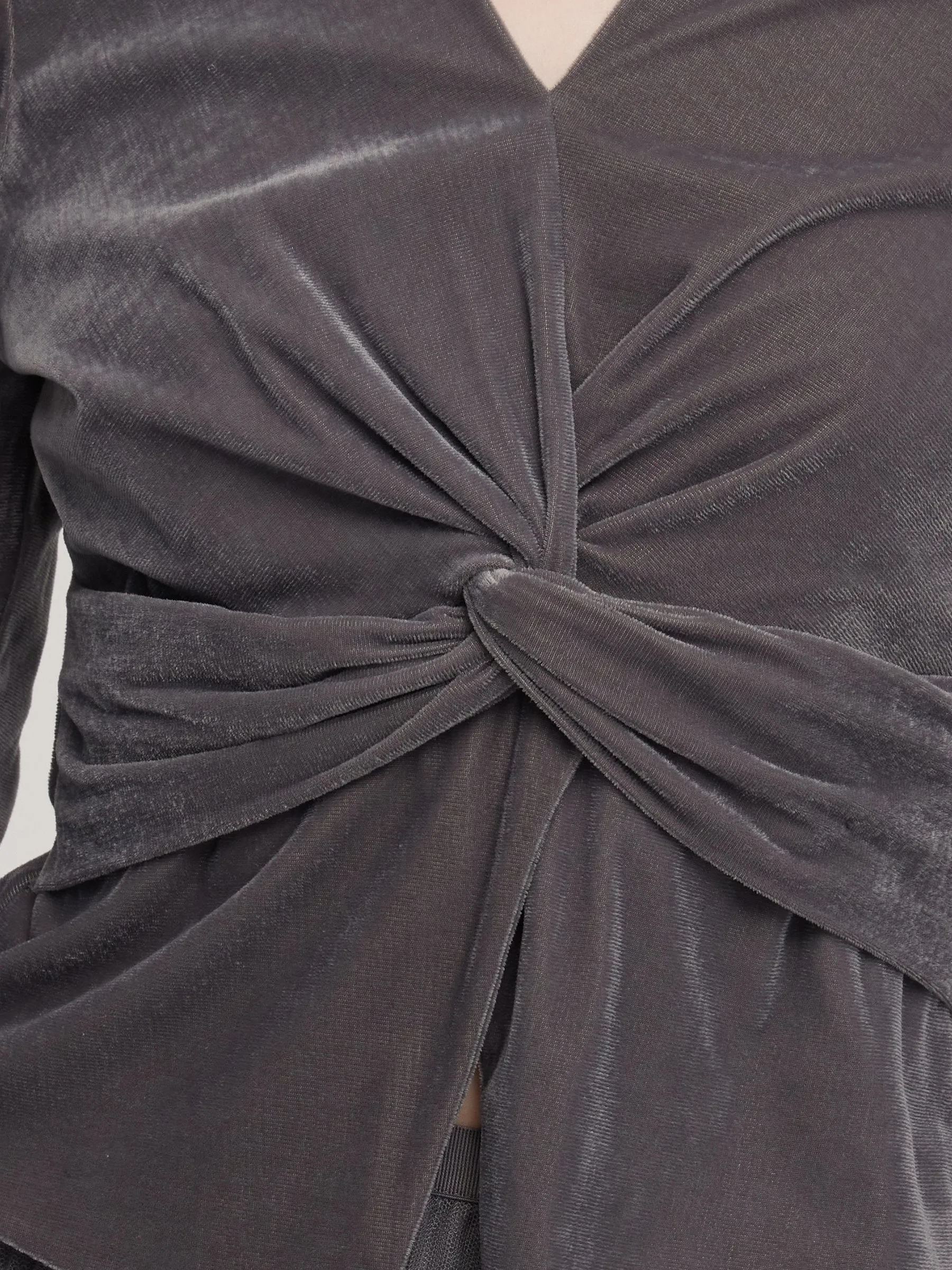 Velvet Twist Front V-Neck Top And Mesh Skirt Two-Piece Set sold by Goelia product image thumbnail 5