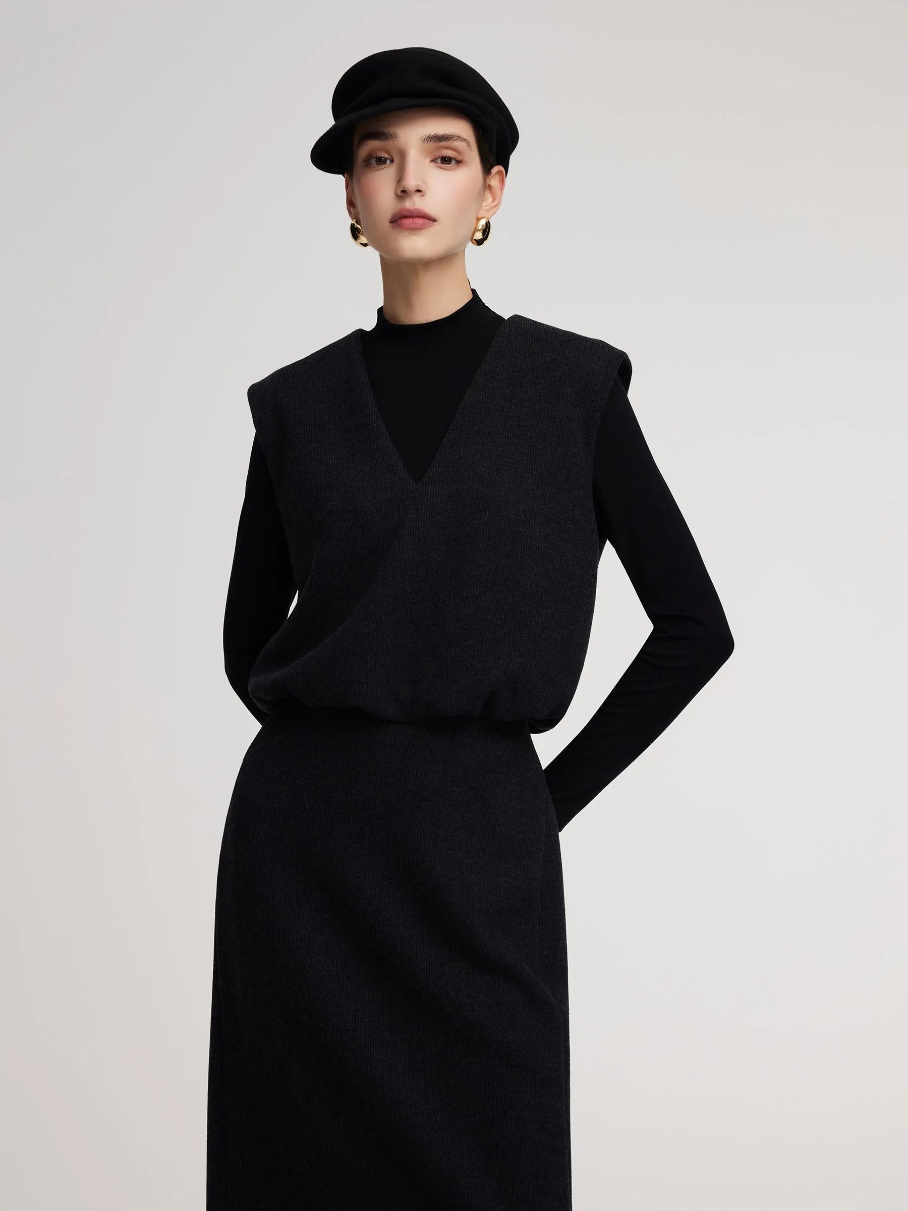 Knit Vest & Mock Neck Top & Skirt Three-Piece Set sold by Goelia product image thumbnail 3