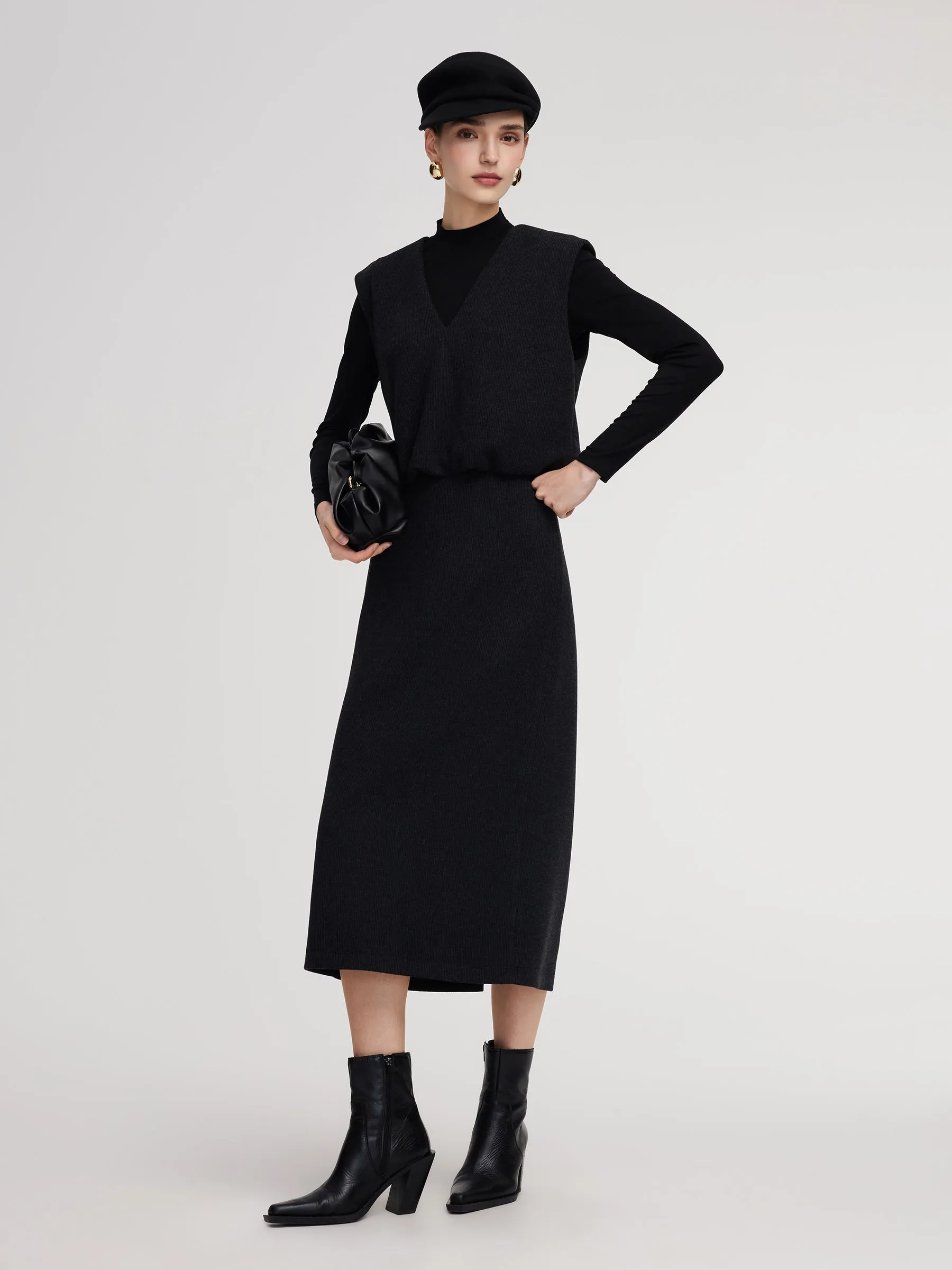 Knit Vest & Mock Neck Top & Skirt Three-Piece Set sold by Goelia product image thumbnail 2