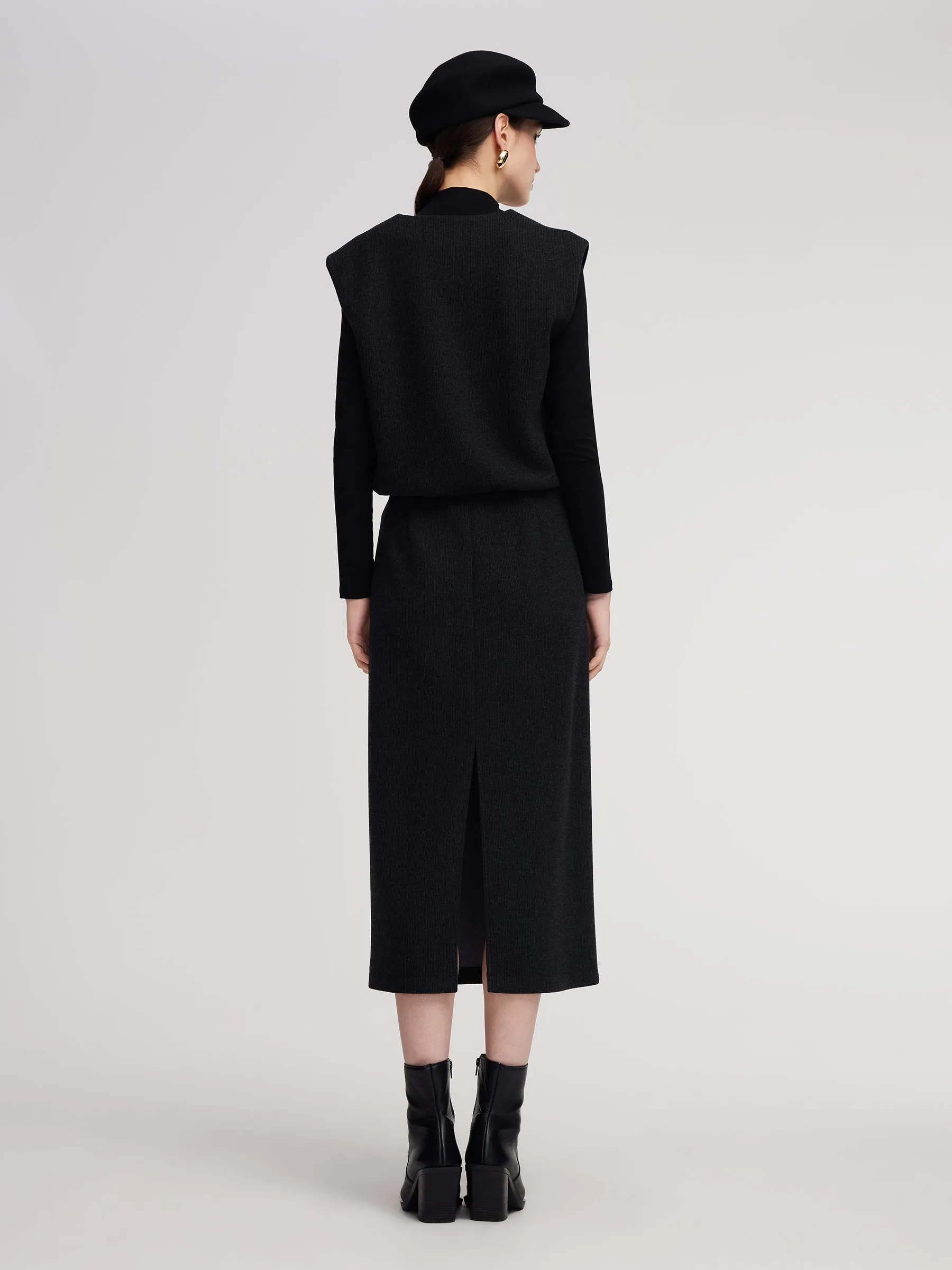 Knit Vest & Mock Neck Top & Skirt Three-Piece Set sold by Goelia product image thumbnail 4