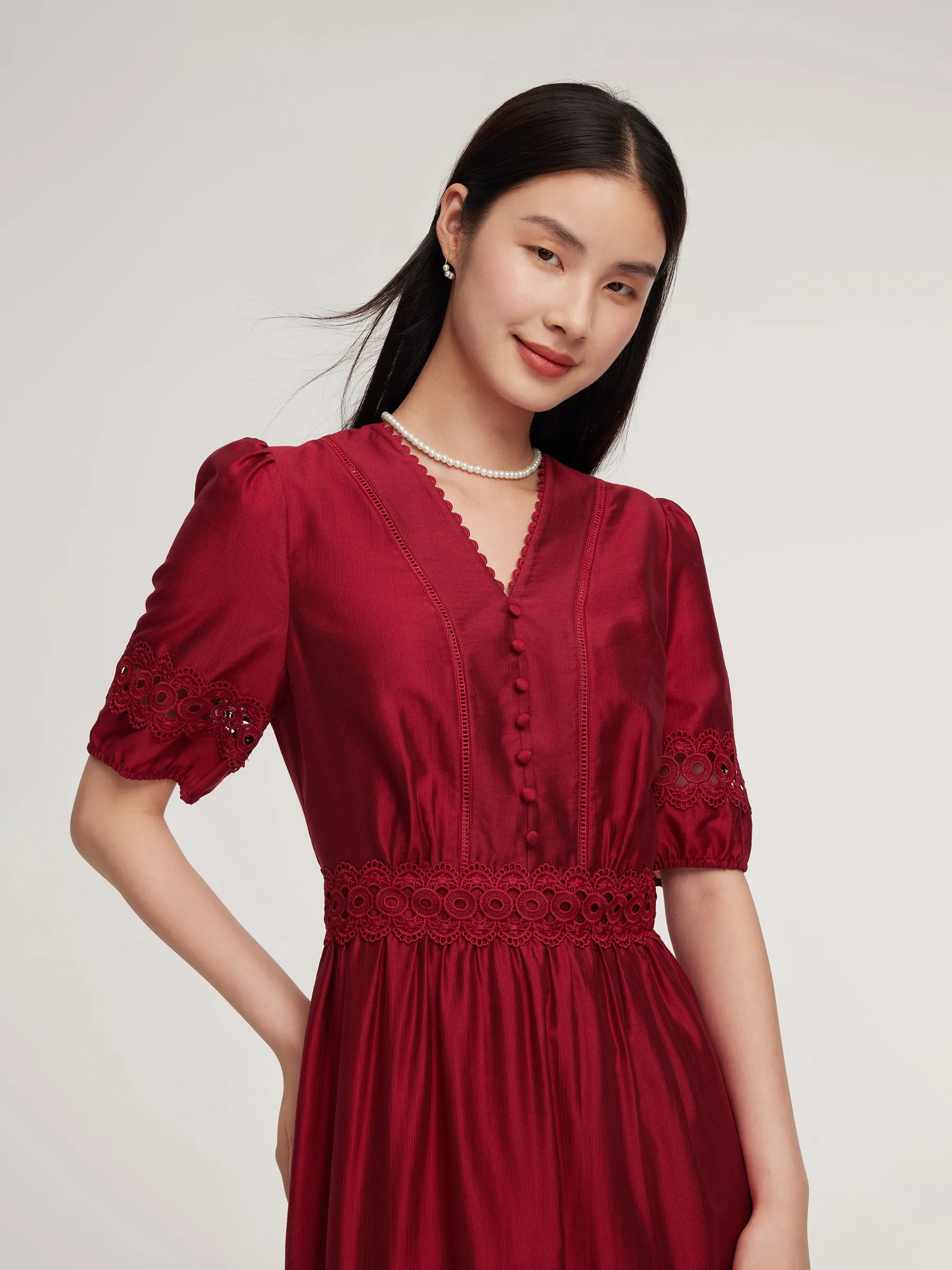 Tencel Blend Lace Patchwork Women Maxi Dress sold by Goelia product image thumbnail 5