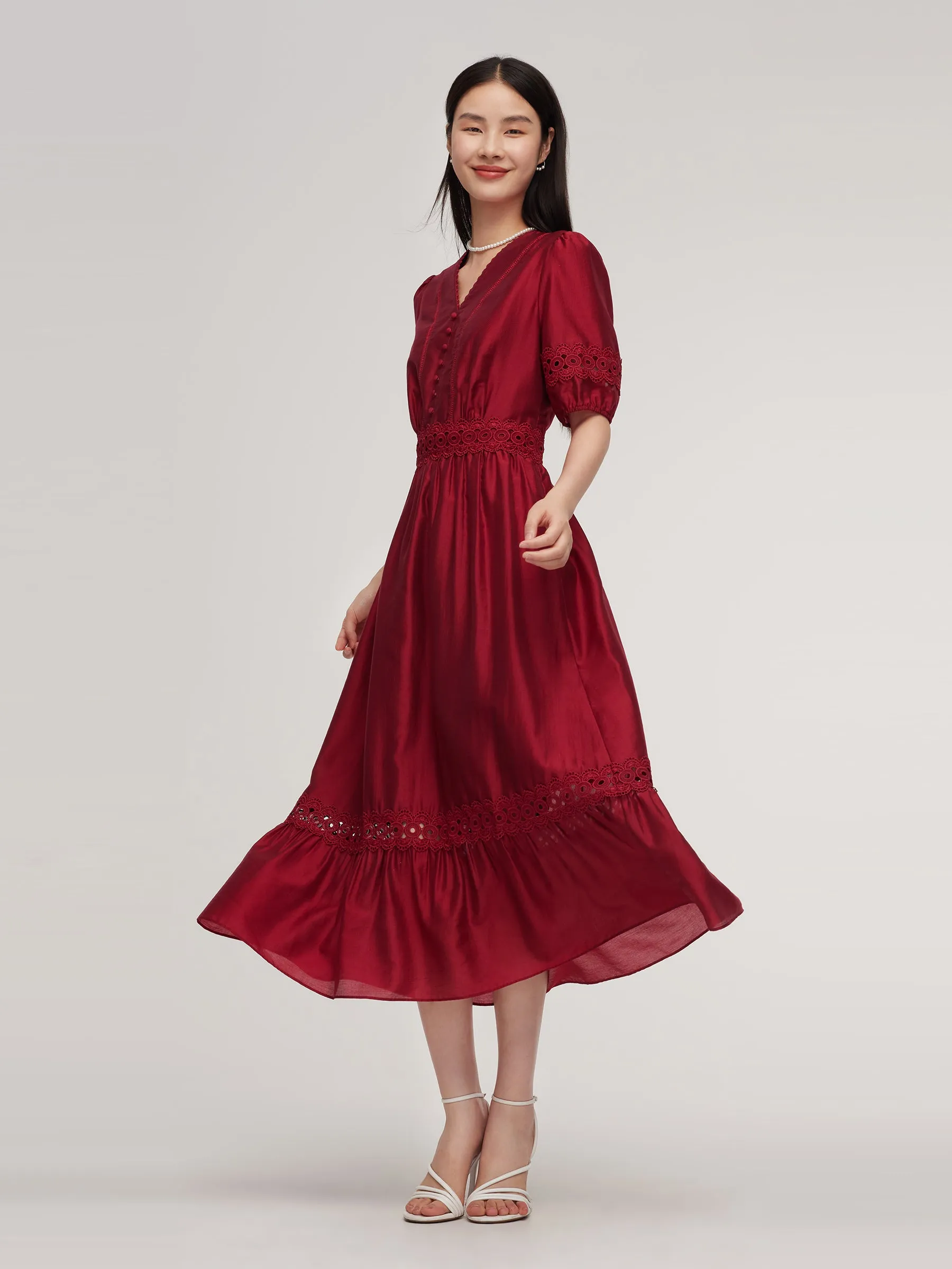 Tencel Blend Lace Patchwork Women Maxi Dress sold by Goelia product image thumbnail 2