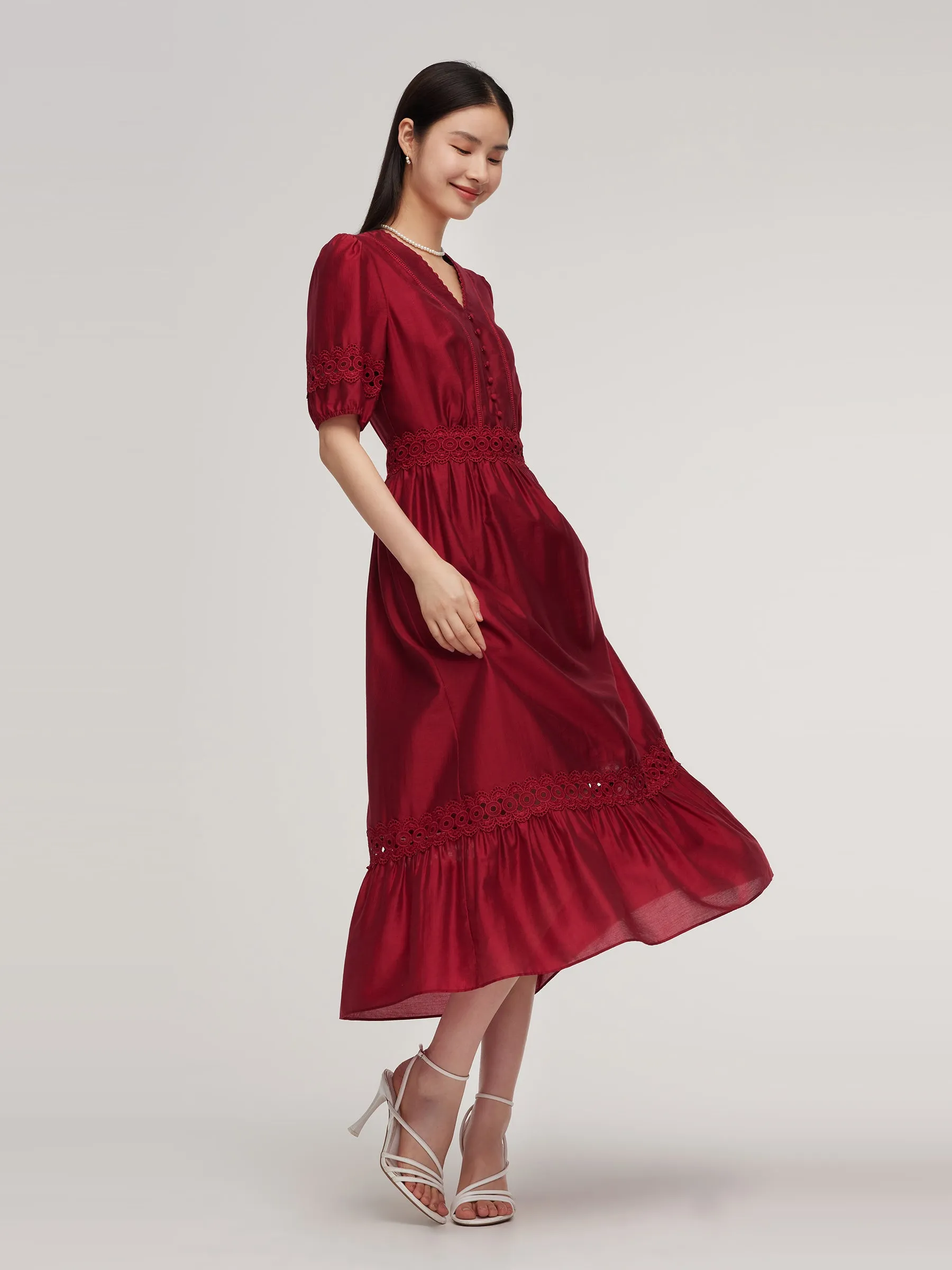 Tencel Blend Lace Patchwork Women Maxi Dress sold by Goelia product image thumbnail 4