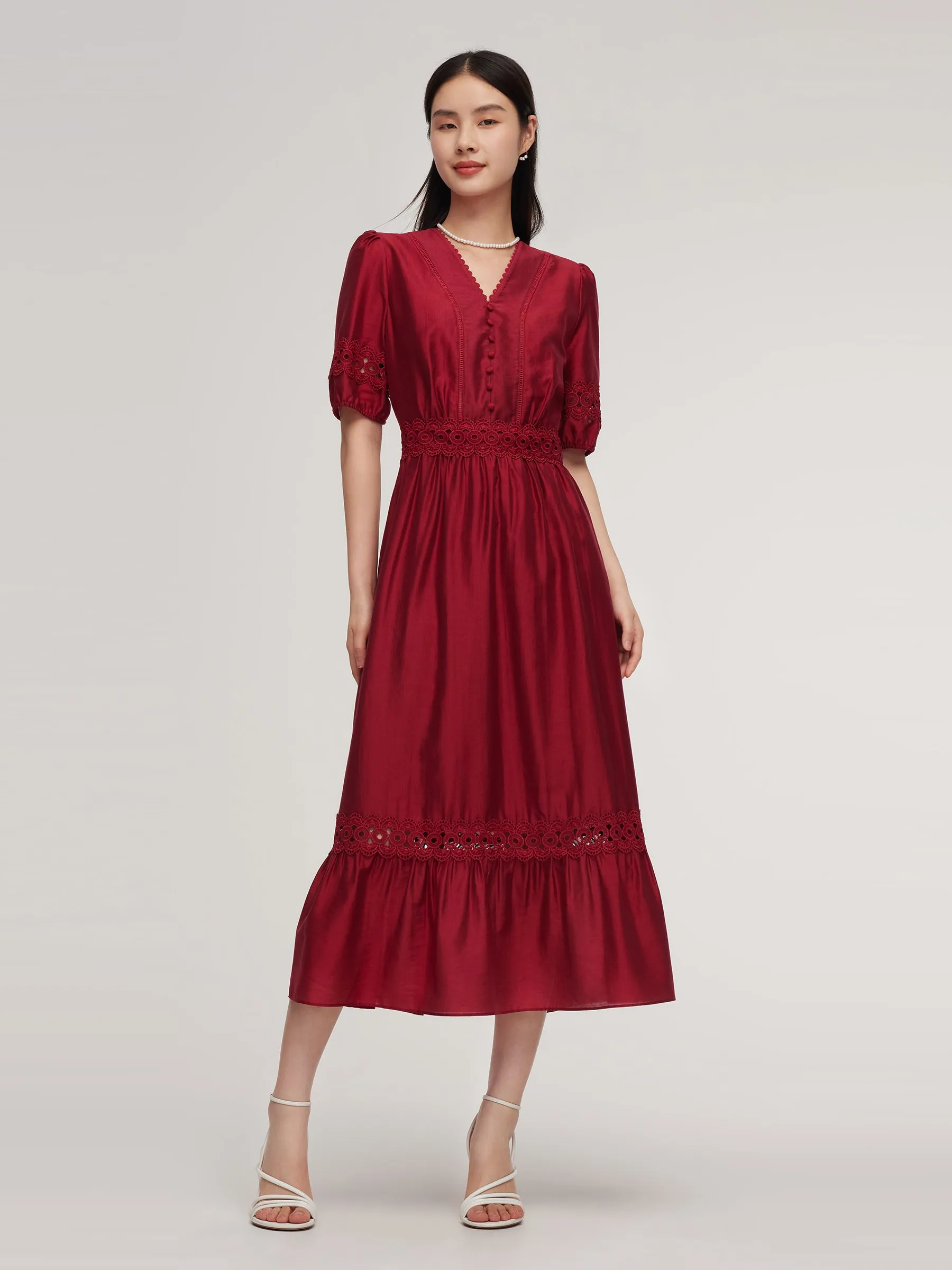 Tencel Blend Lace Patchwork Women Maxi Dress sold by Goelia