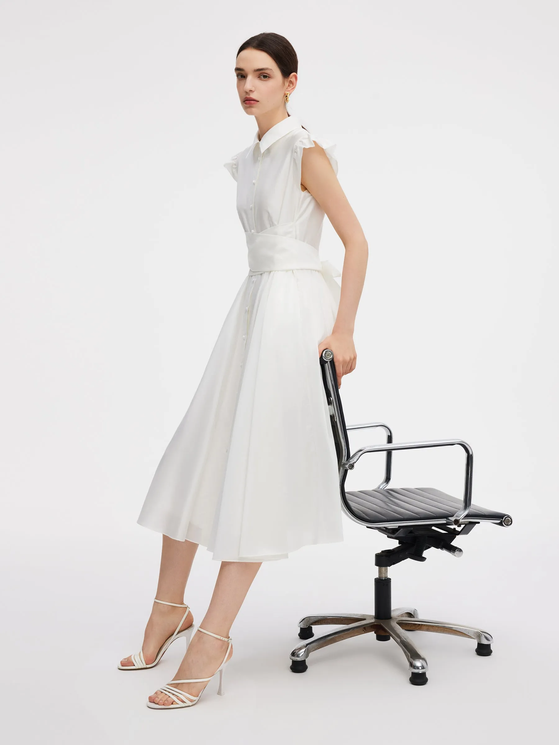 Tencel Blend Ruffle Cap Sleeve Women Maxi Dress sold by Goelia product image thumbnail 5