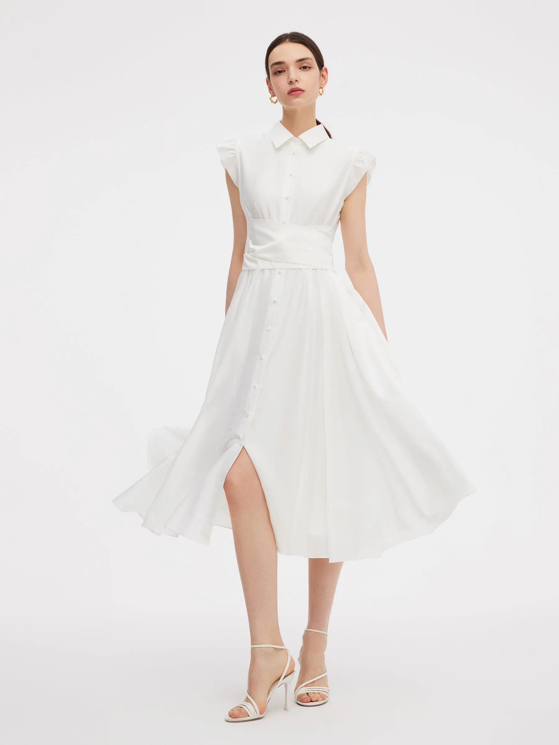 Tencel Blend Ruffle Cap Sleeve Women Maxi Dress sold by Goelia product image thumbnail 4
