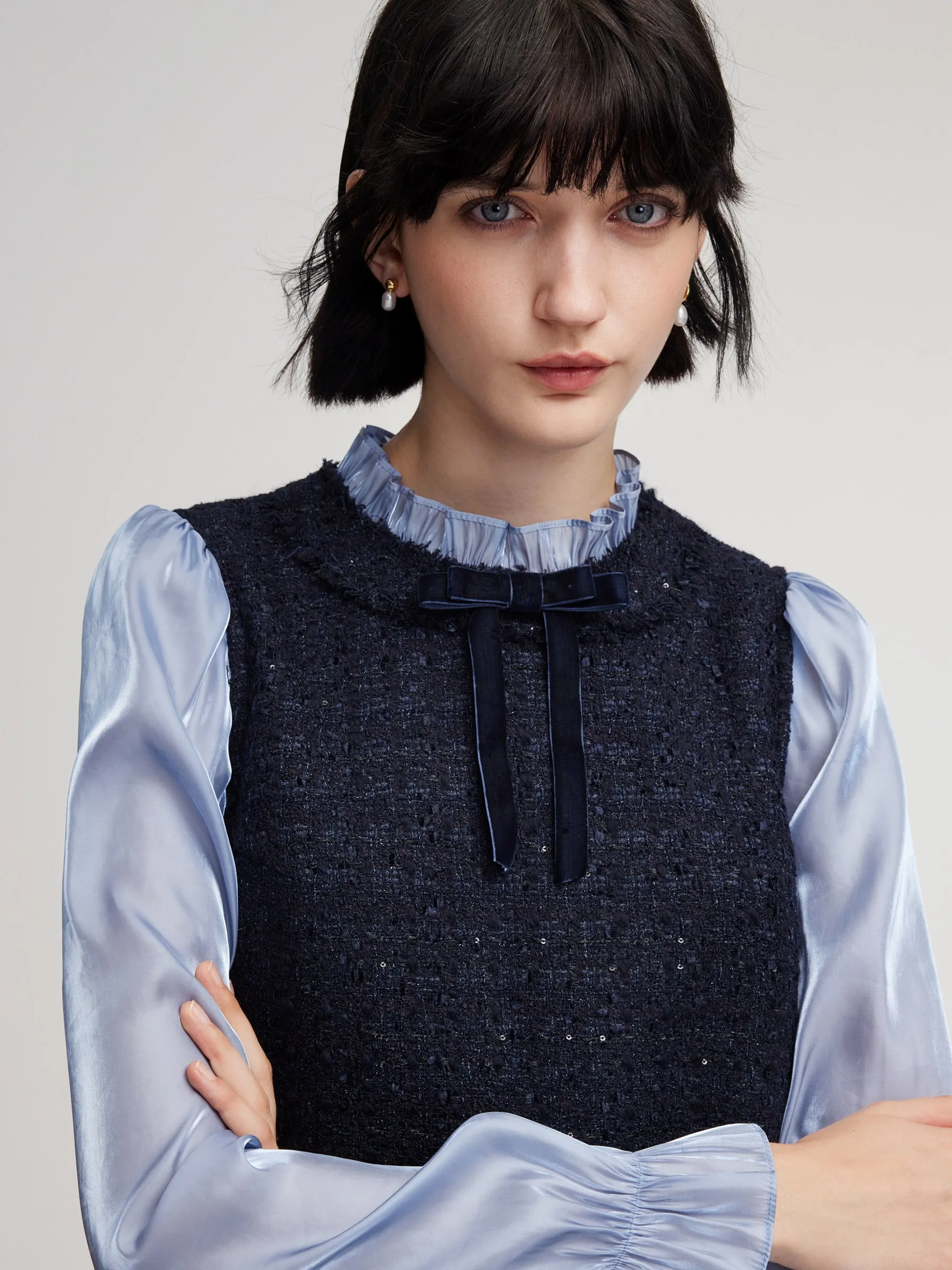 Wool Blend Tweed Sequins Faux Two-Piece Women Mini Dress sold by Goelia product image thumbnail 5