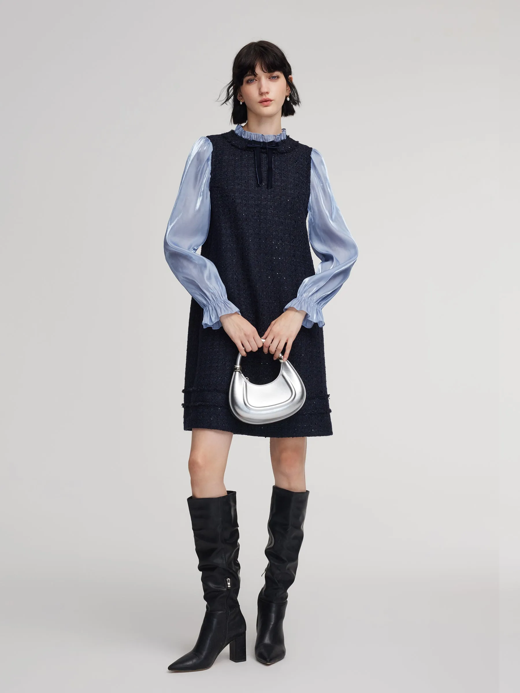 Wool Blend Tweed Sequins Faux Two-Piece Women Mini Dress sold by Goelia product image thumbnail 2