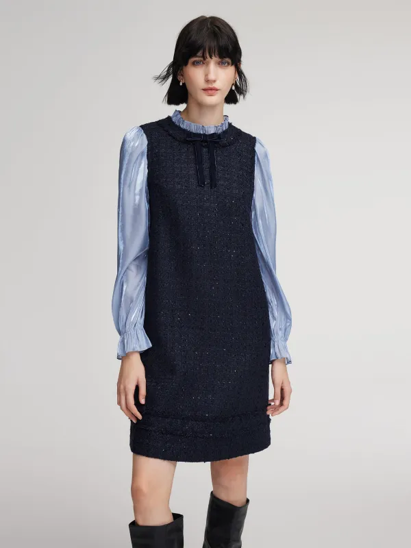 Wool Blend Tweed Sequins Faux Two-Piece Women Mini Dress sold by Goelia