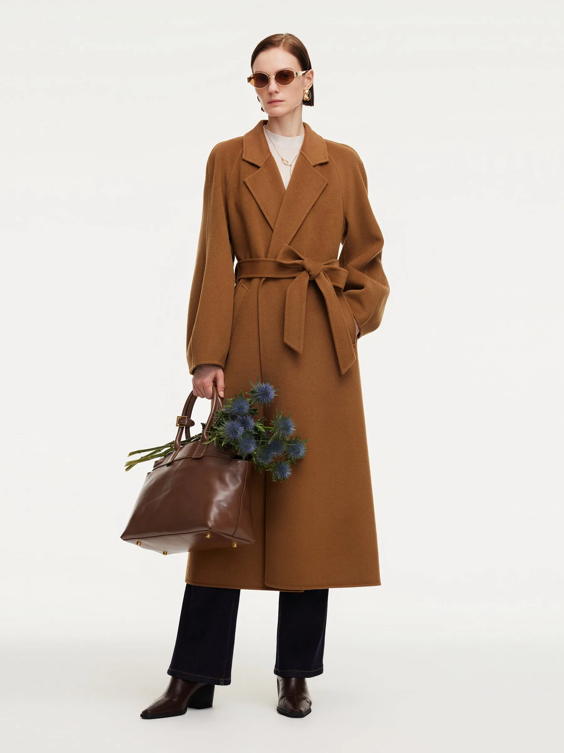 100% Wool Double-Faced Balloon Sleeve Women Belted Overcoat sold by Goelia