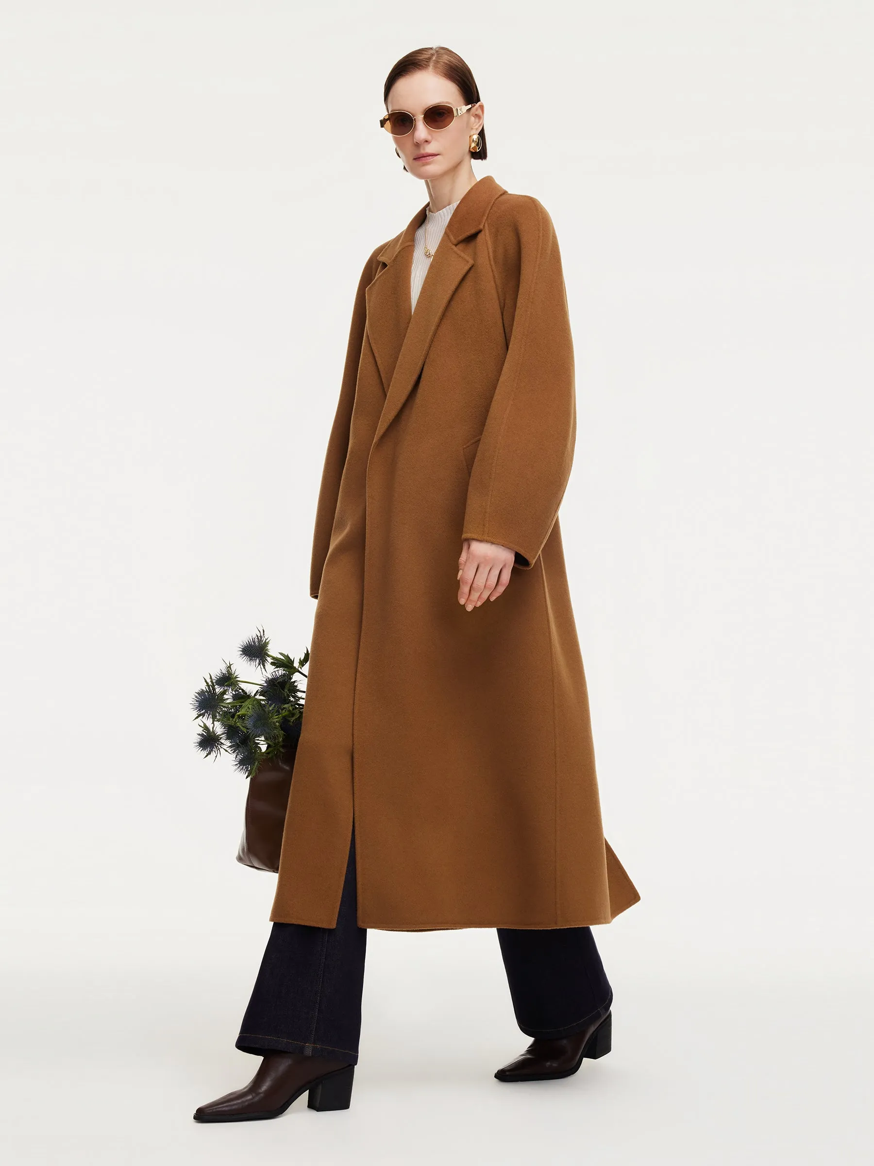 100% Wool Double-Faced Balloon Sleeve Women Belted Overcoat sold by Goelia product image thumbnail 4