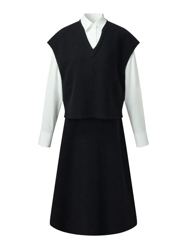 Shirt And Knit Sweater Vest And Skirt Three-Piece Set sold by Goelia