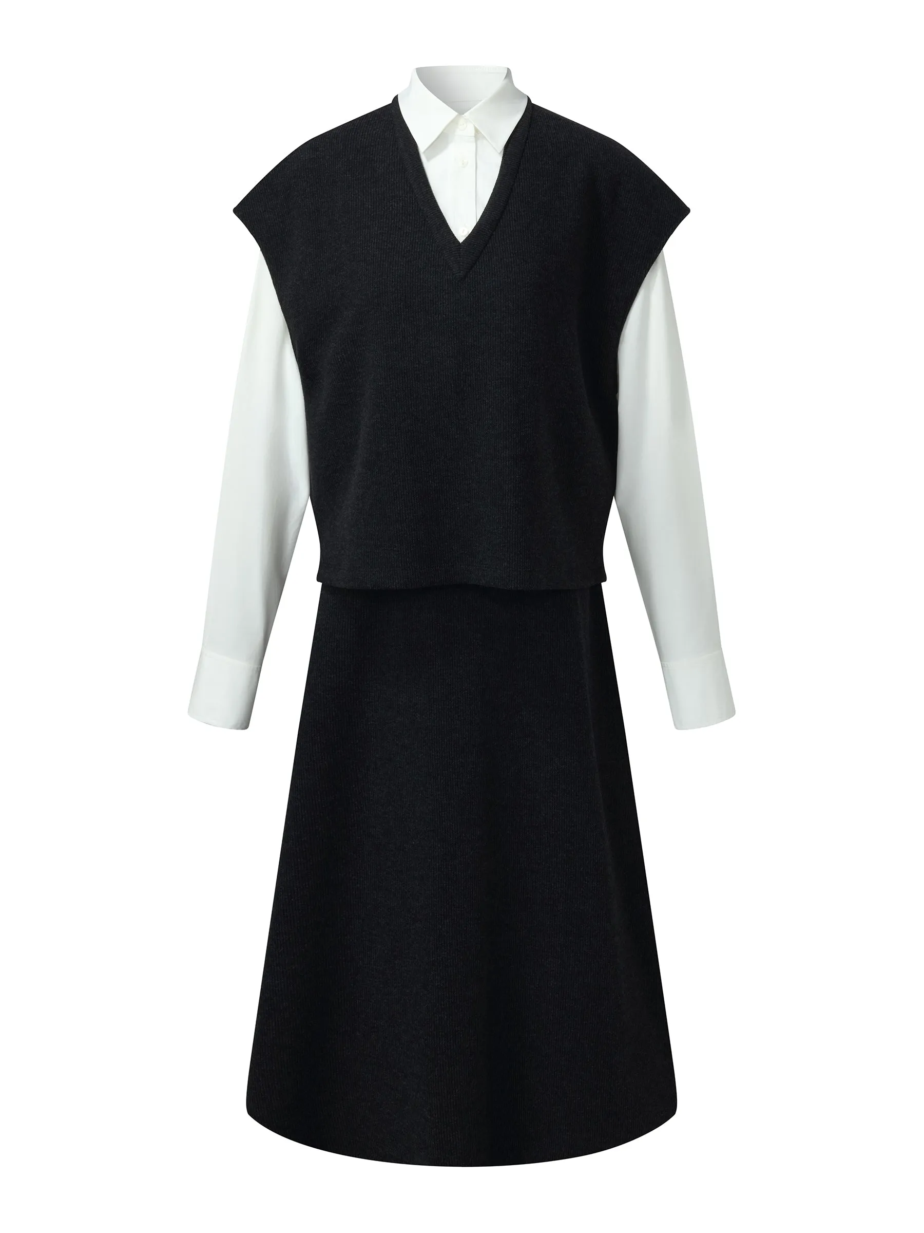 Shirt And Knit Sweater Vest And Skirt Three-Piece Set sold by Goelia