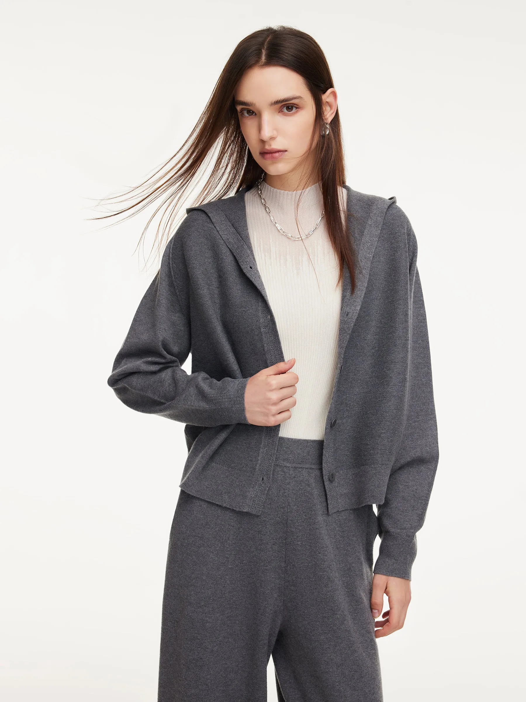 Hooded Zip-Up Cardigan And Knit Pants Two-Piece Set sold by Goelia product image thumbnail 5