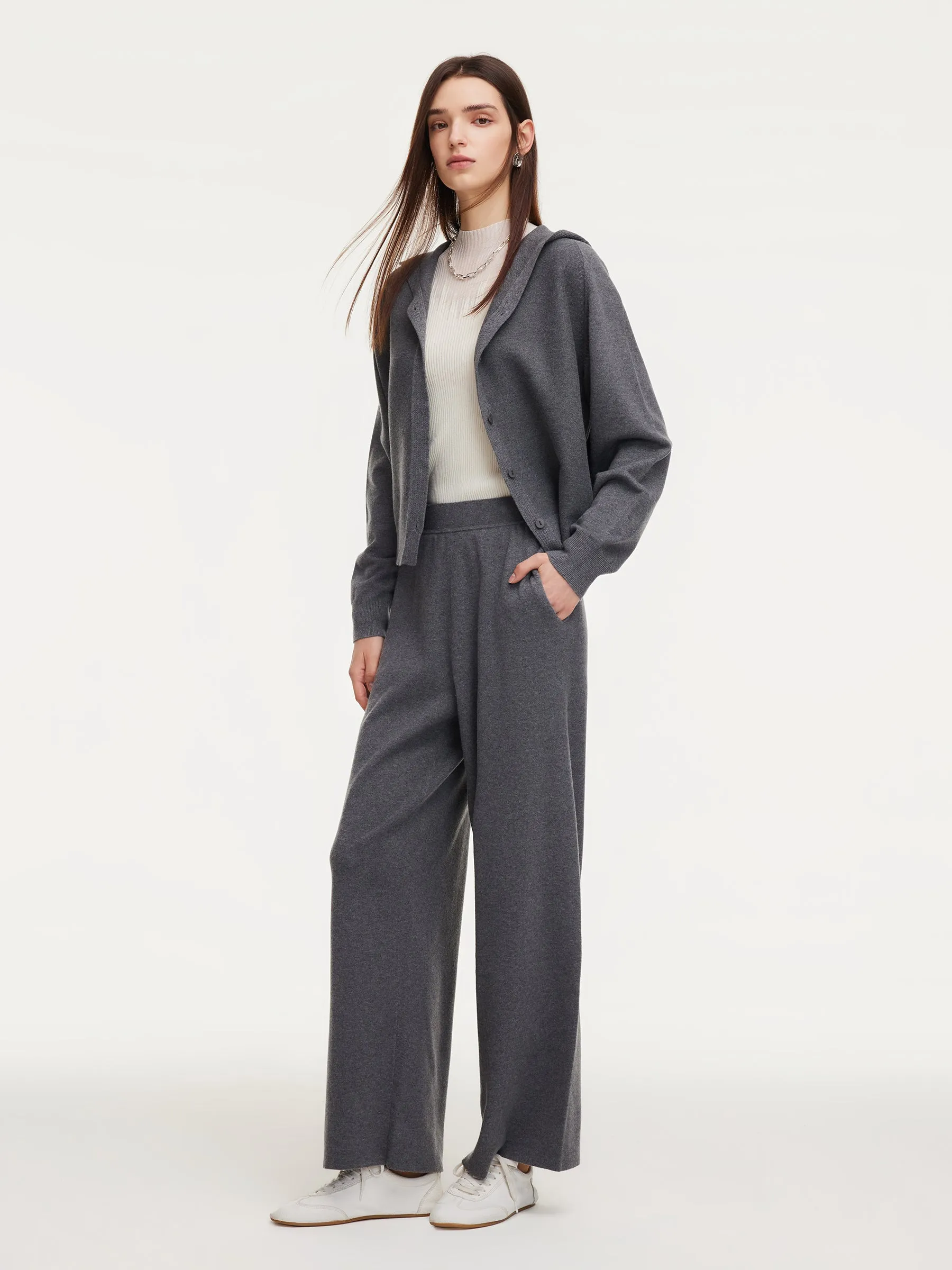 Hooded Zip-Up Cardigan And Knit Pants Two-Piece Set sold by Goelia product image thumbnail 4
