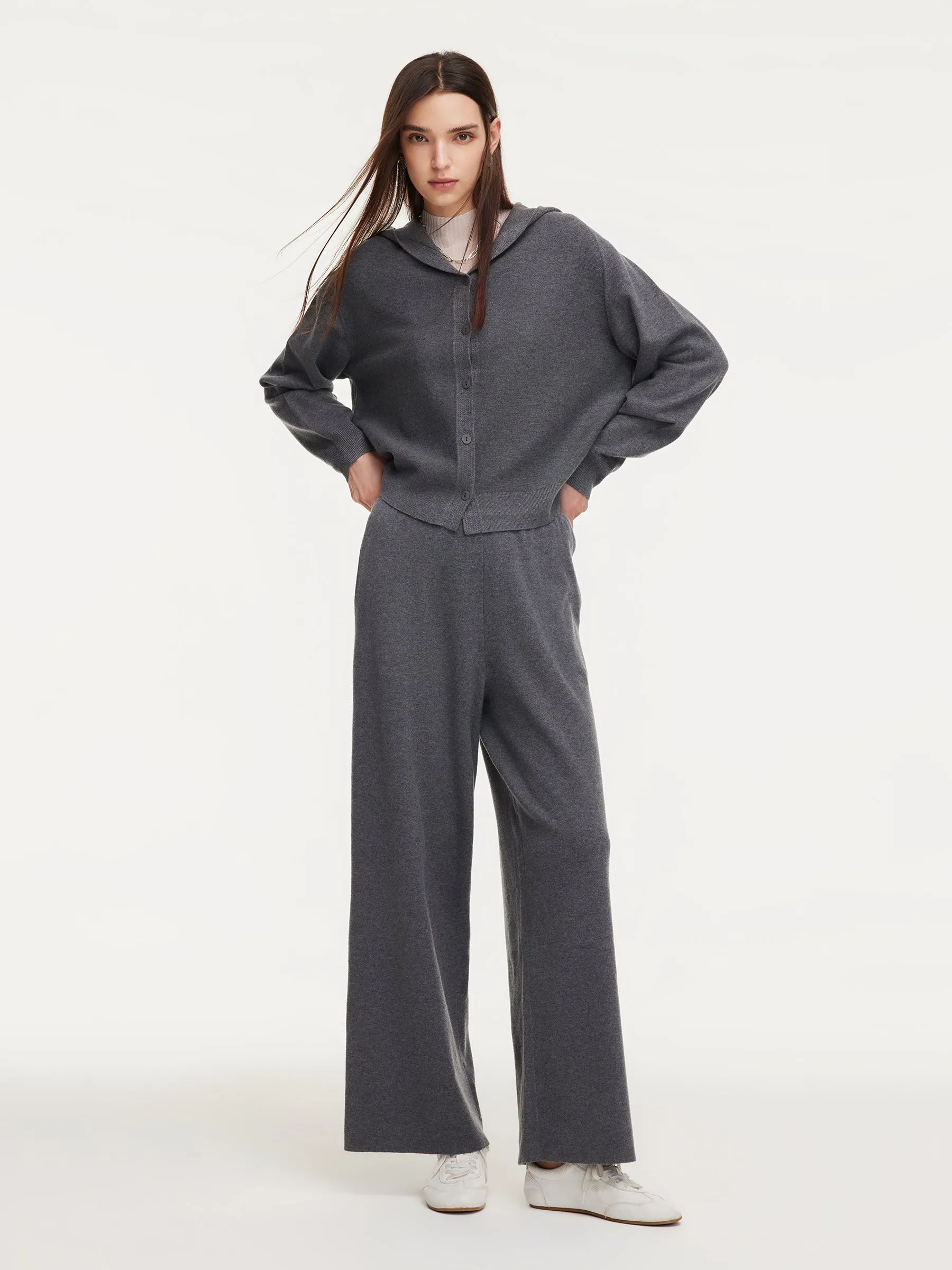 Hooded Zip-Up Cardigan And Knit Pants Two-Piece Set sold by Goelia product image thumbnail 2