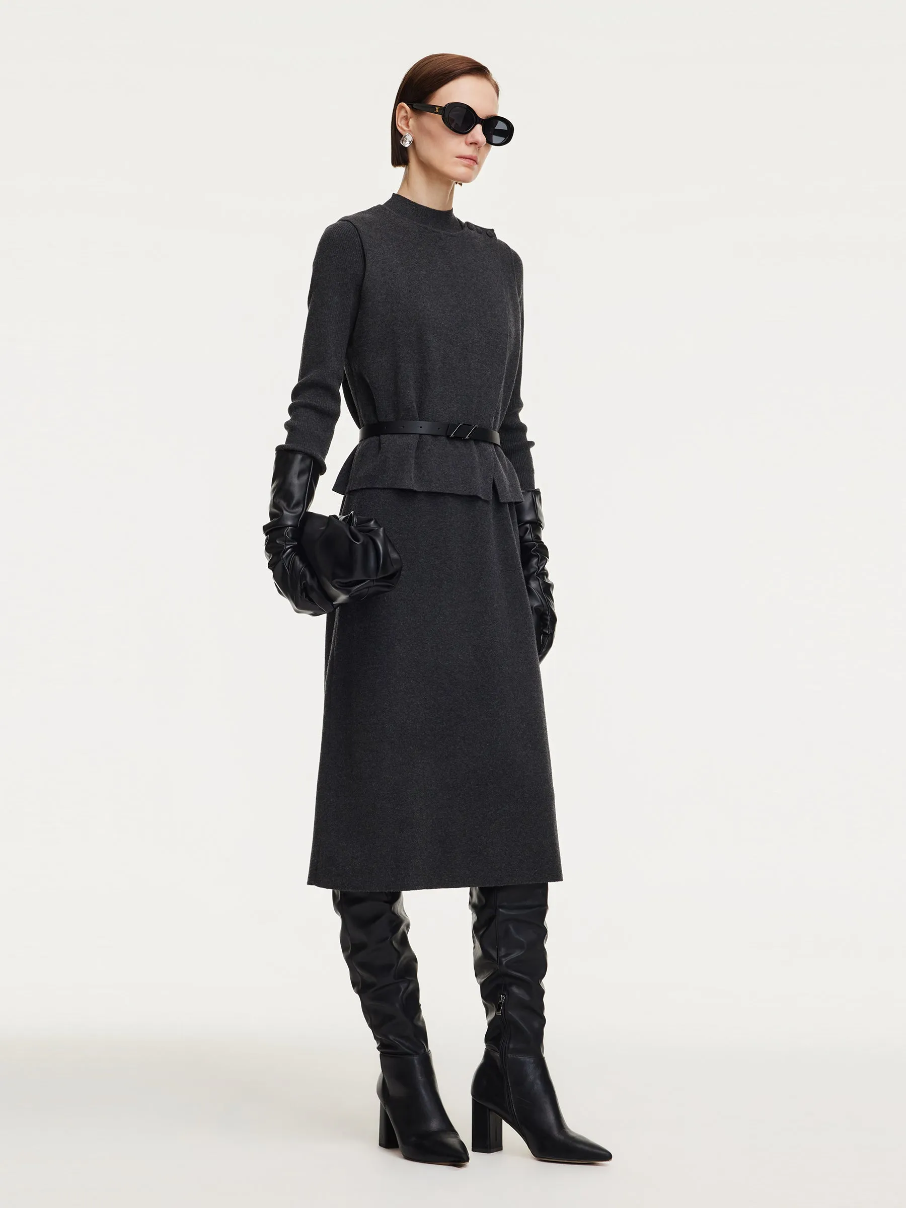 Asymmetrical Knit Vest And Dress Two-Piece Set With Belt sold by Goelia product image thumbnail 3