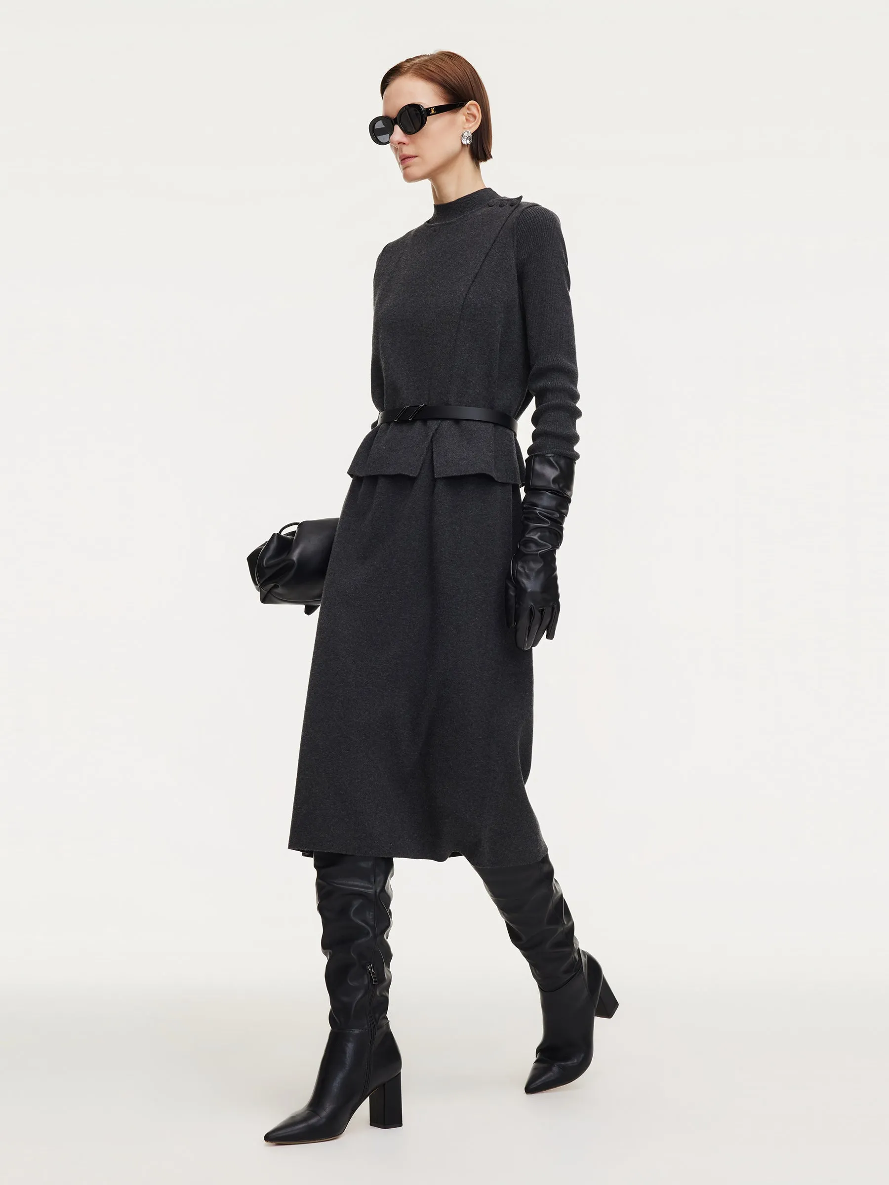 Asymmetrical Knit Vest And Dress Two-Piece Set With Belt sold by Goelia product image thumbnail 2