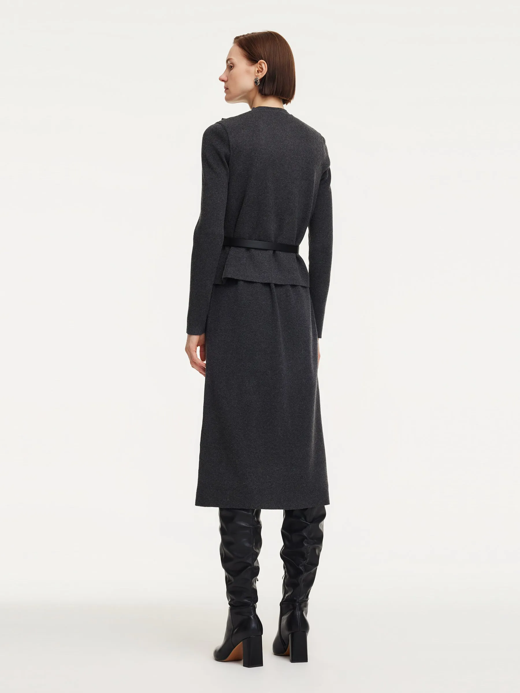 Asymmetrical Knit Vest And Dress Two-Piece Set With Belt sold by Goelia product image thumbnail 4