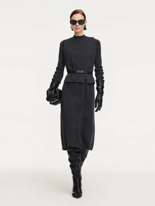 Asymmetrical Knit Vest And Dress Two-Piece Set With Belt sold by Goelia