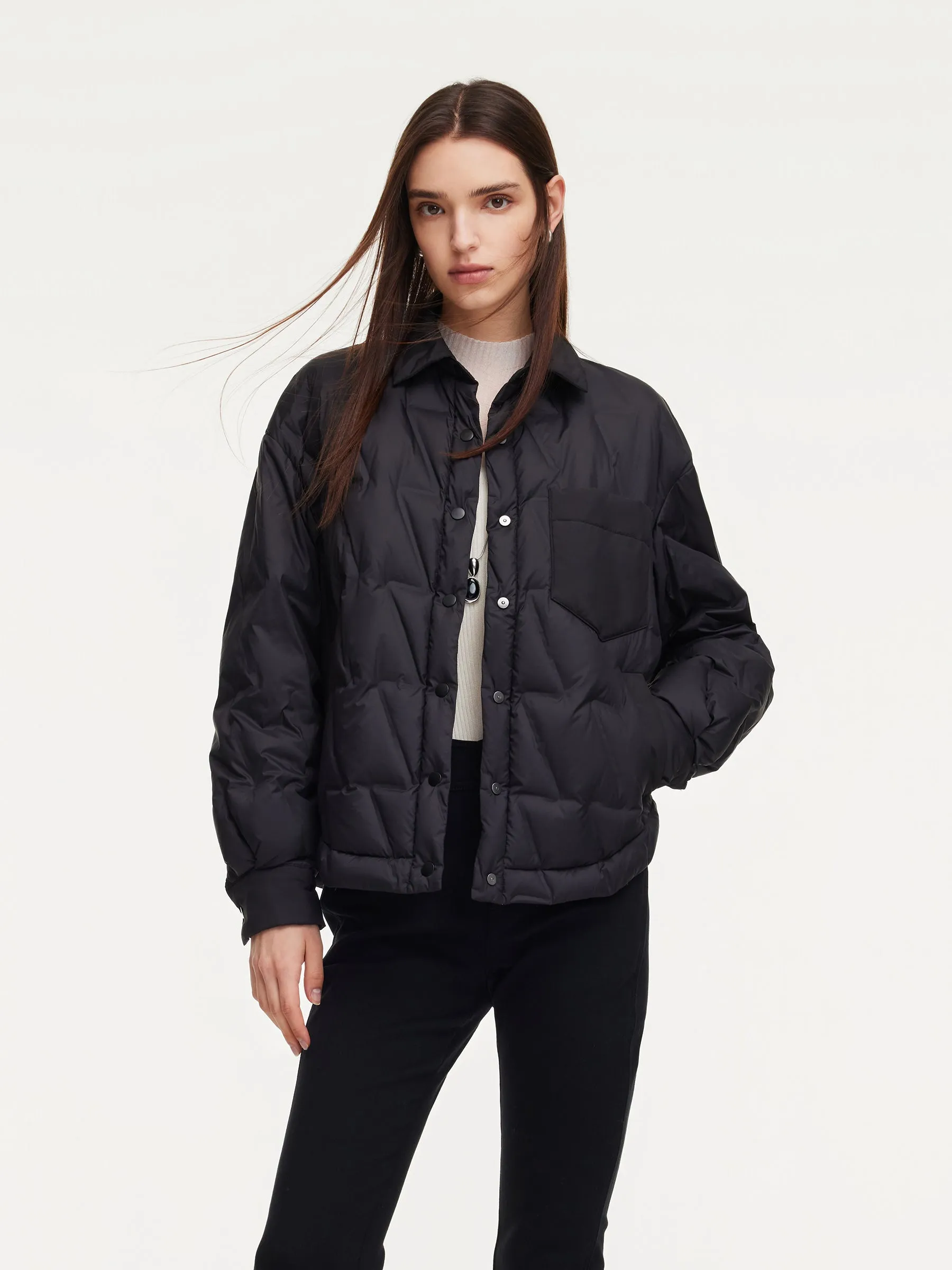 Drawstring Hem Shirt Collar Goose Down Jacket sold by Goelia product image thumbnail 2