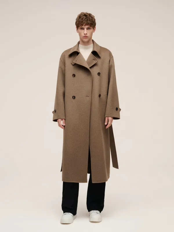 [Preview] Cashmere Wool Blend Double-Faced Unisex Wrap Overcoat sold by Goelia