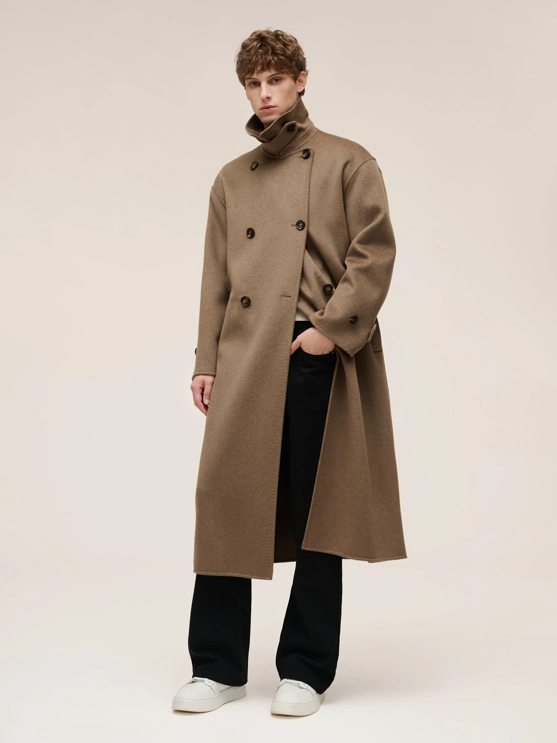 Cashmere Wool Blend Double-Faced Unisex Wrap Overcoat sold by Goelia product image thumbnail 2