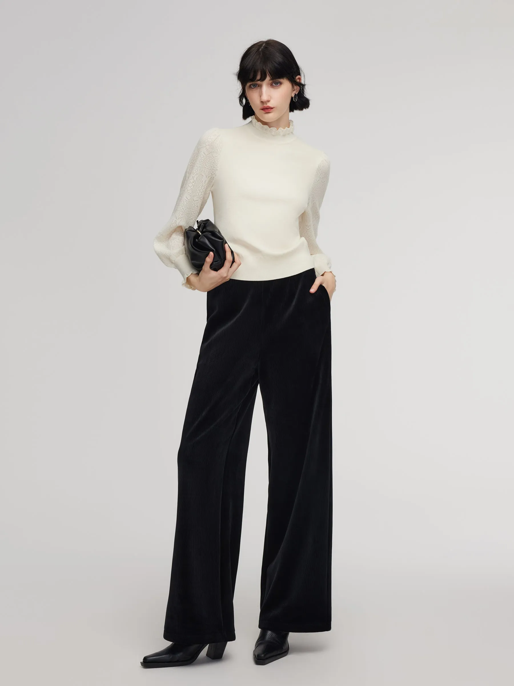 Tencel Wool Blend Ruffle Neck Women Sweater sold by Goelia product image thumbnail 3
