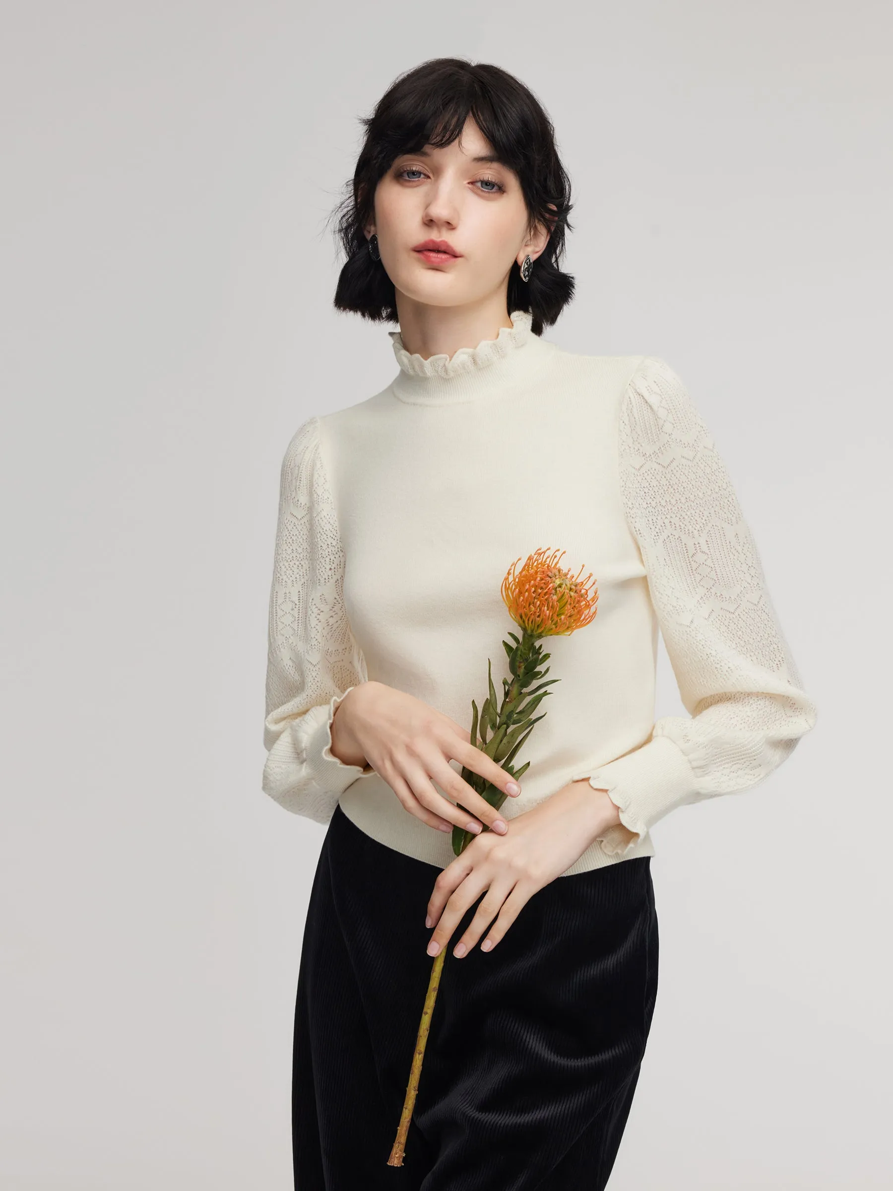 Tencel Wool Blend Ruffle Neck Women Sweater sold by Goelia product image thumbnail 5