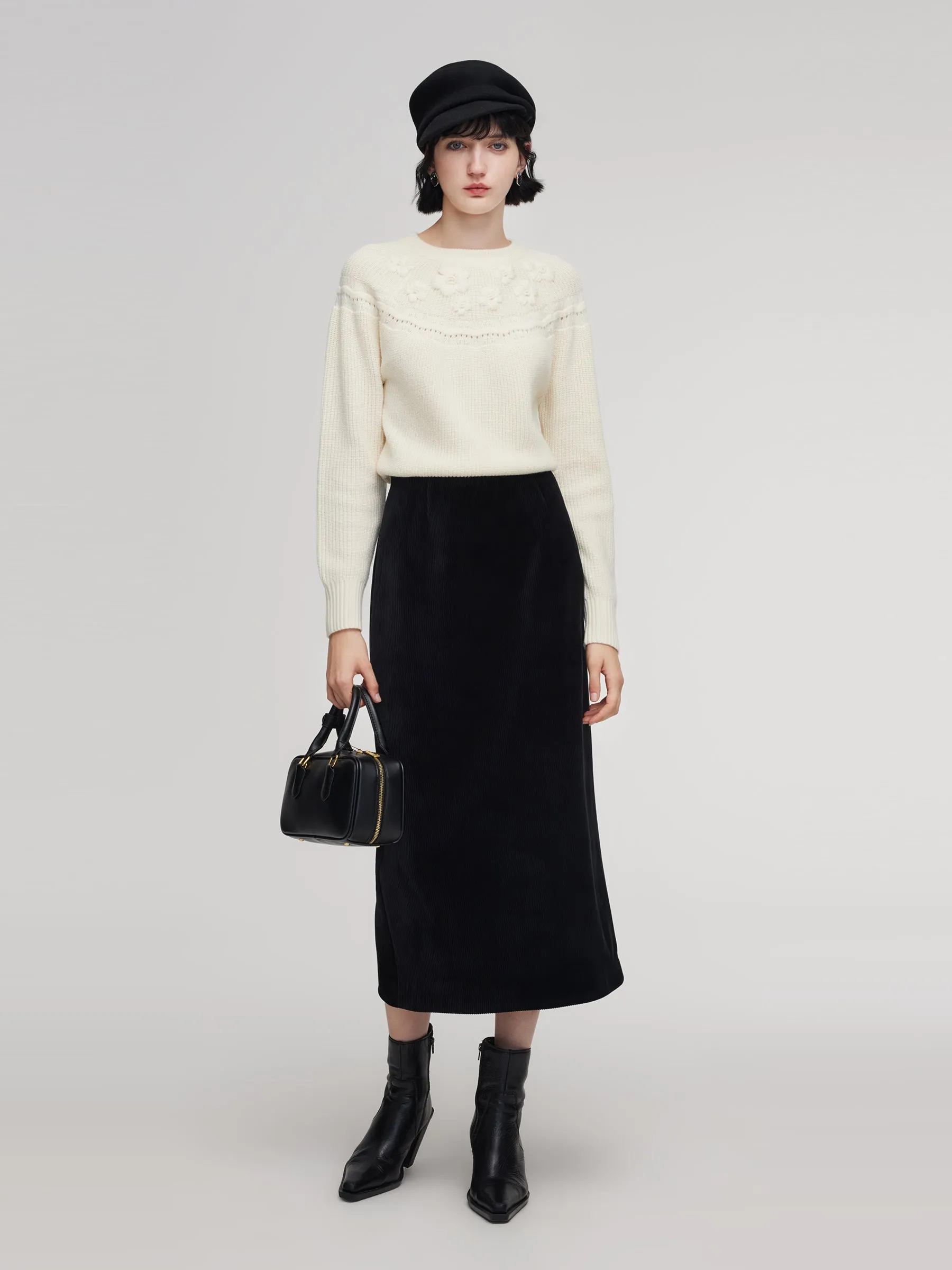 Velvet Ribbed Knit Women Column Skirt sold by Goelia product image thumbnail 3