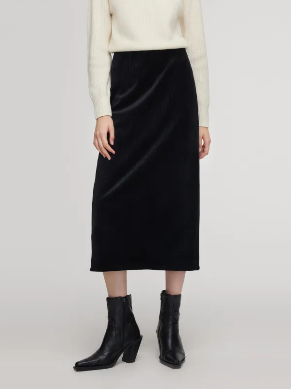 [Preview] Velvet Ribbed Knit Women Column Skirt sold by Goelia
