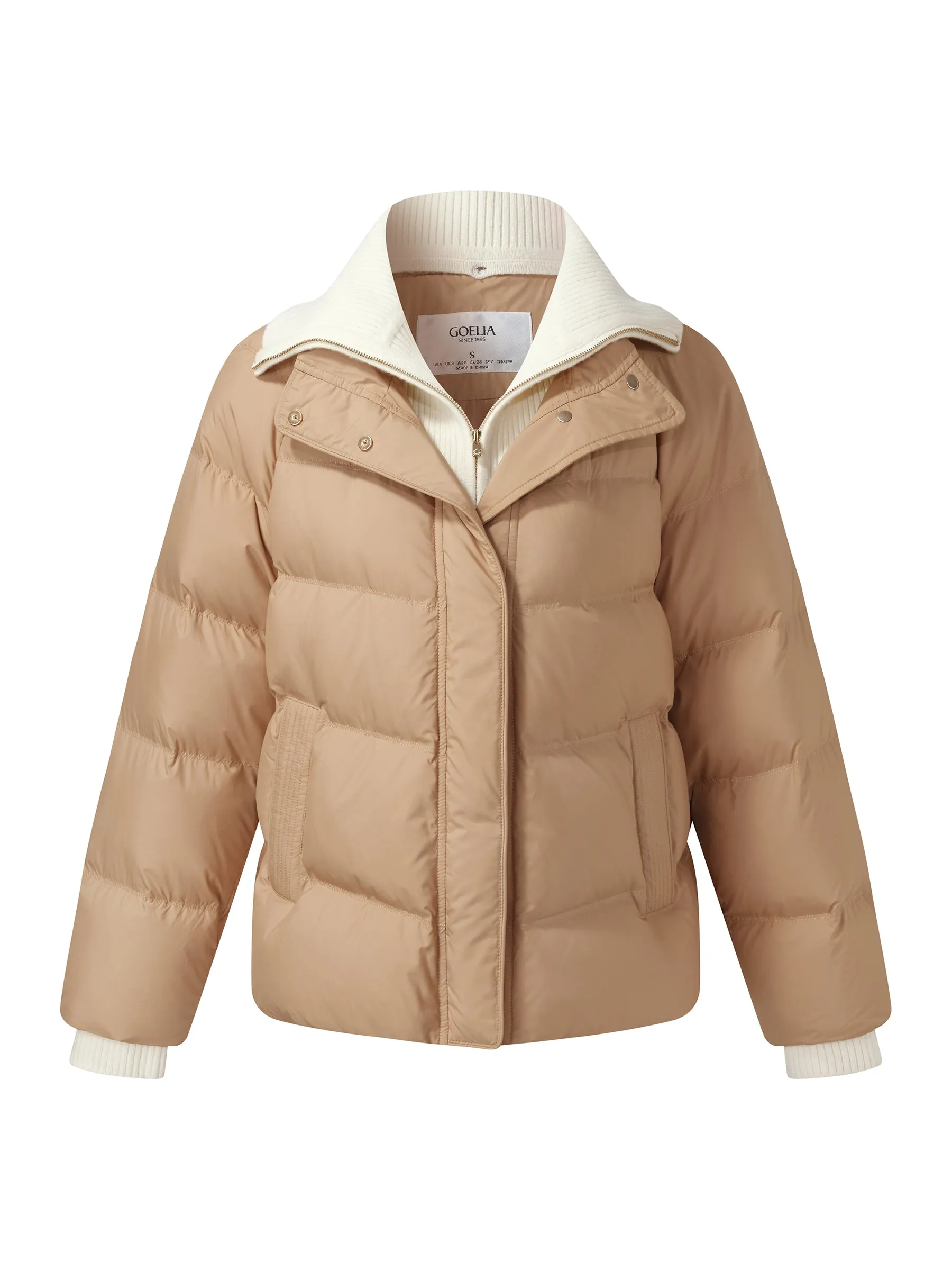 Windproof Goose Down Jacket With Detachable Knit Collar sold by Goelia