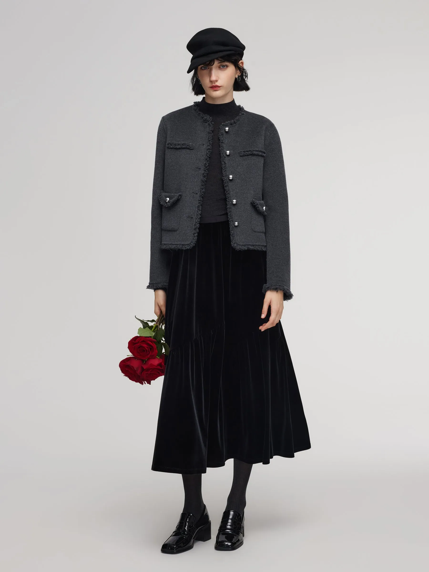 Pre-Order Black Velvet A-Line Elastic Waist Women Skirt sold by Goelia product image thumbnail 5