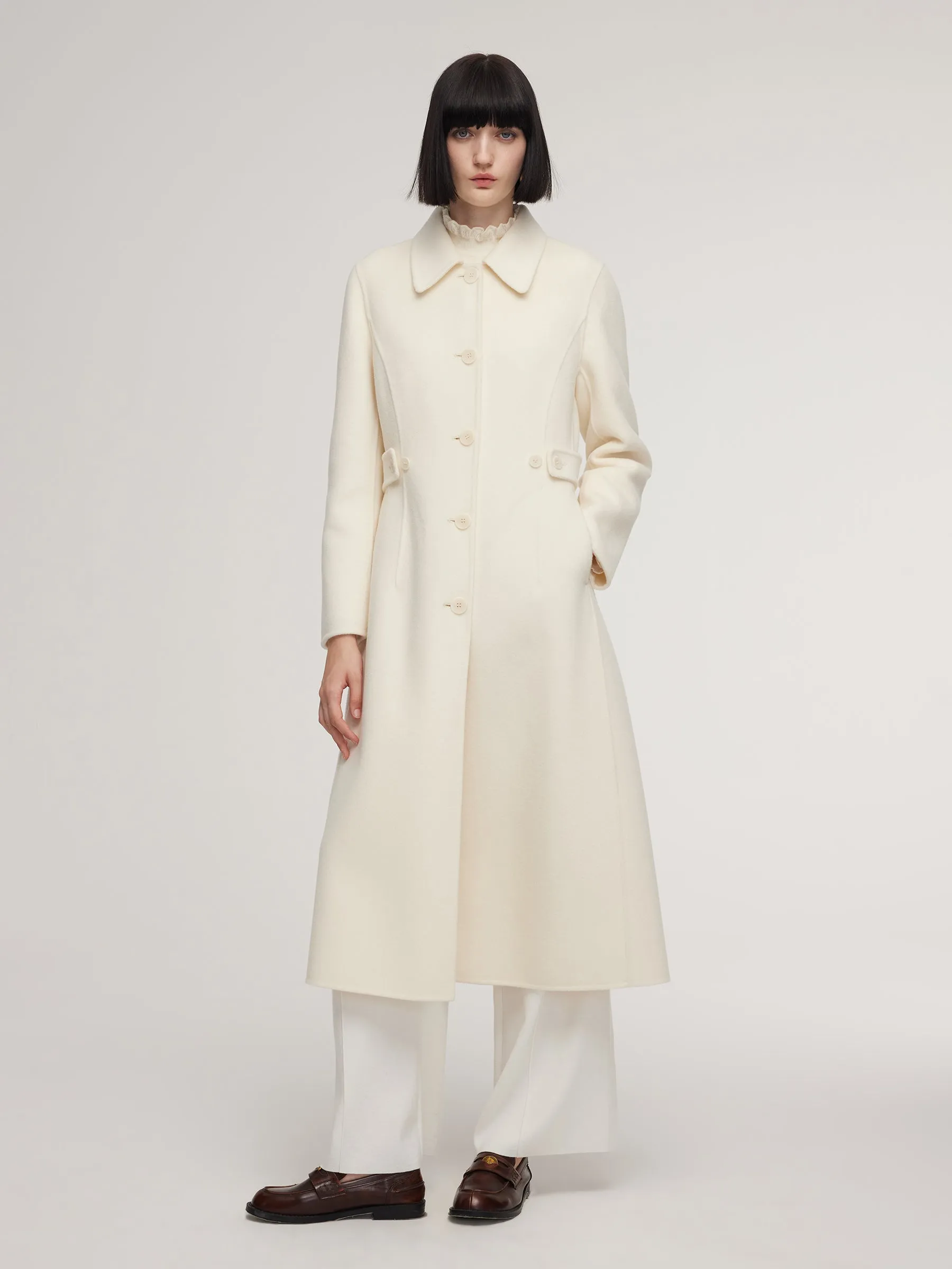 Cashmere Wool Blend Women Overcoat With Detachable Waist Tab sold by Goelia