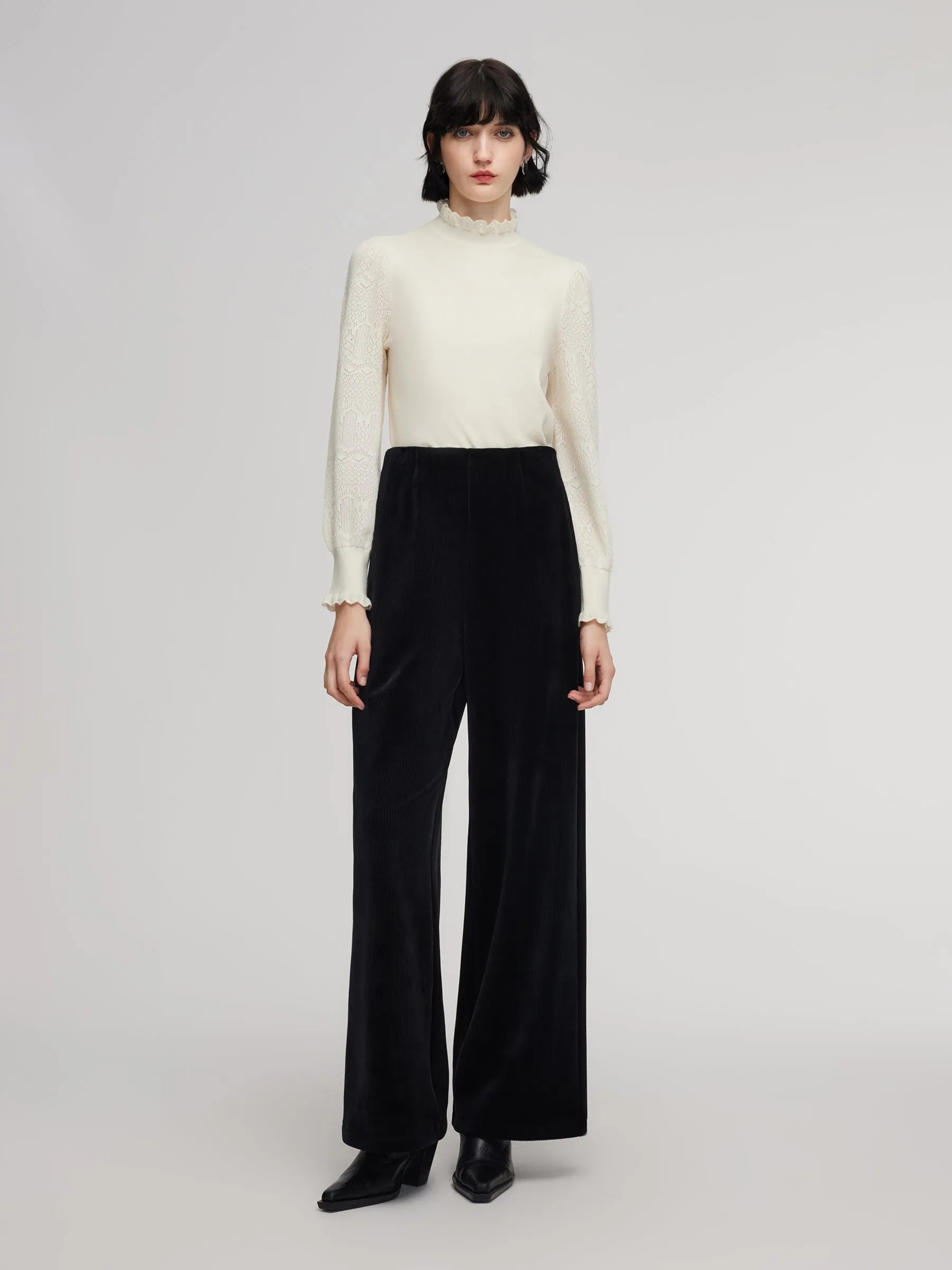 Velvet Ribbed Knit Women Loose Straight Leg Pants sold by Goelia product image thumbnail 5