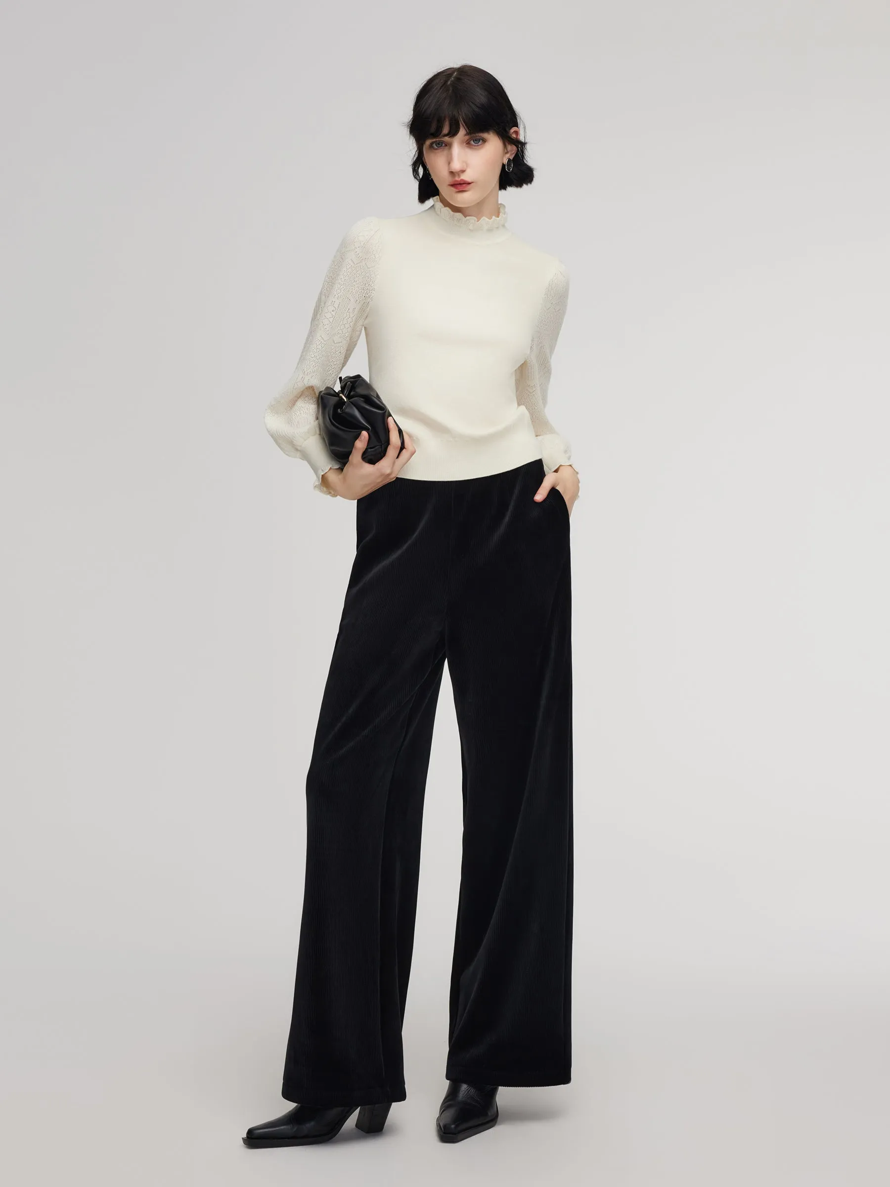 Velvet Ribbed Knit Women Loose Straight Leg Pants sold by Goelia product image thumbnail 2