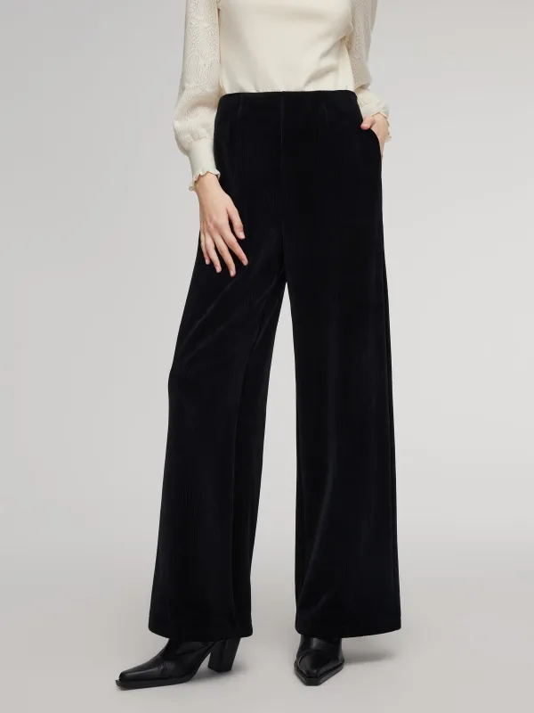 Velvet Ribbed Knit Women Loose Straight Leg Pants sold by Goelia