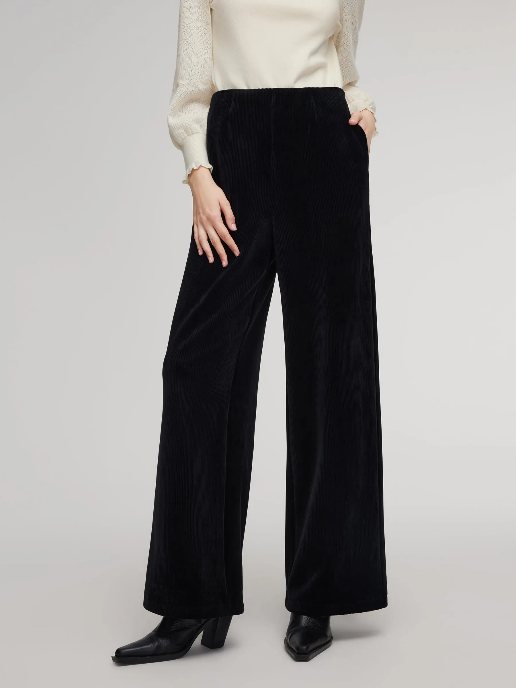 Velvet Ribbed Knit Women Loose Straight Leg Pants sold by Goelia