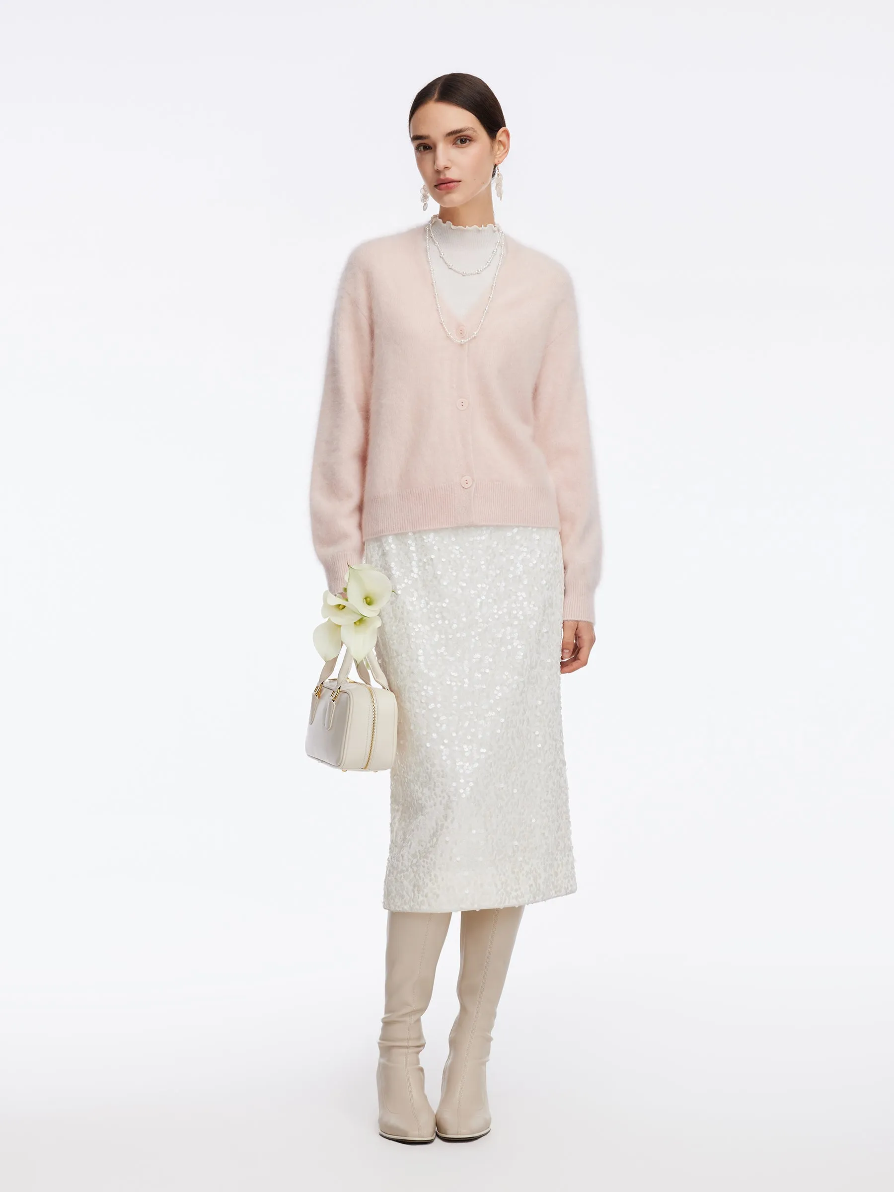 100% Brushed Cashmere V-Neck Women Cardigan sold by Goelia product image thumbnail 3