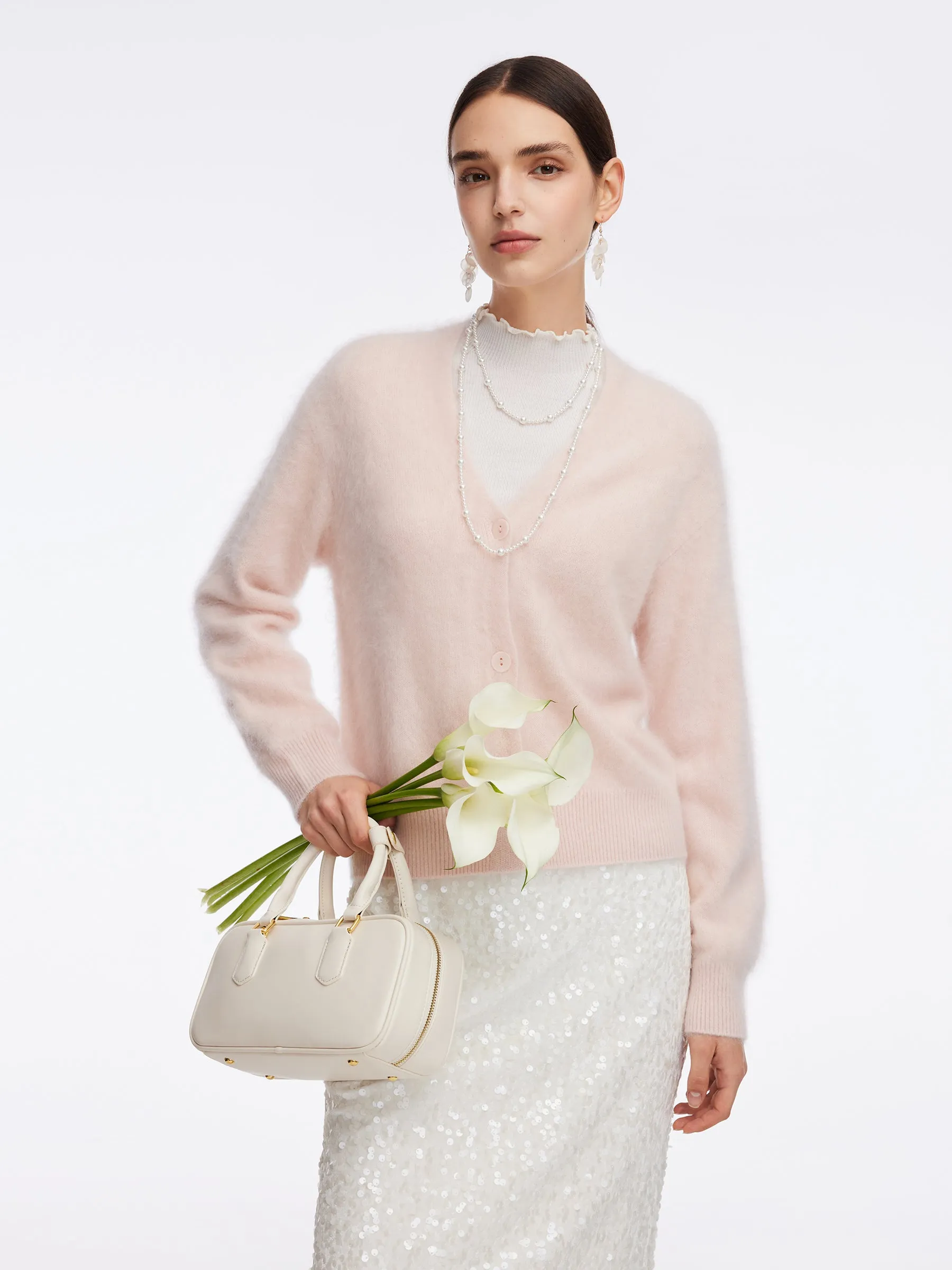 100% Brushed Cashmere V-Neck Women Cardigan sold by Goelia