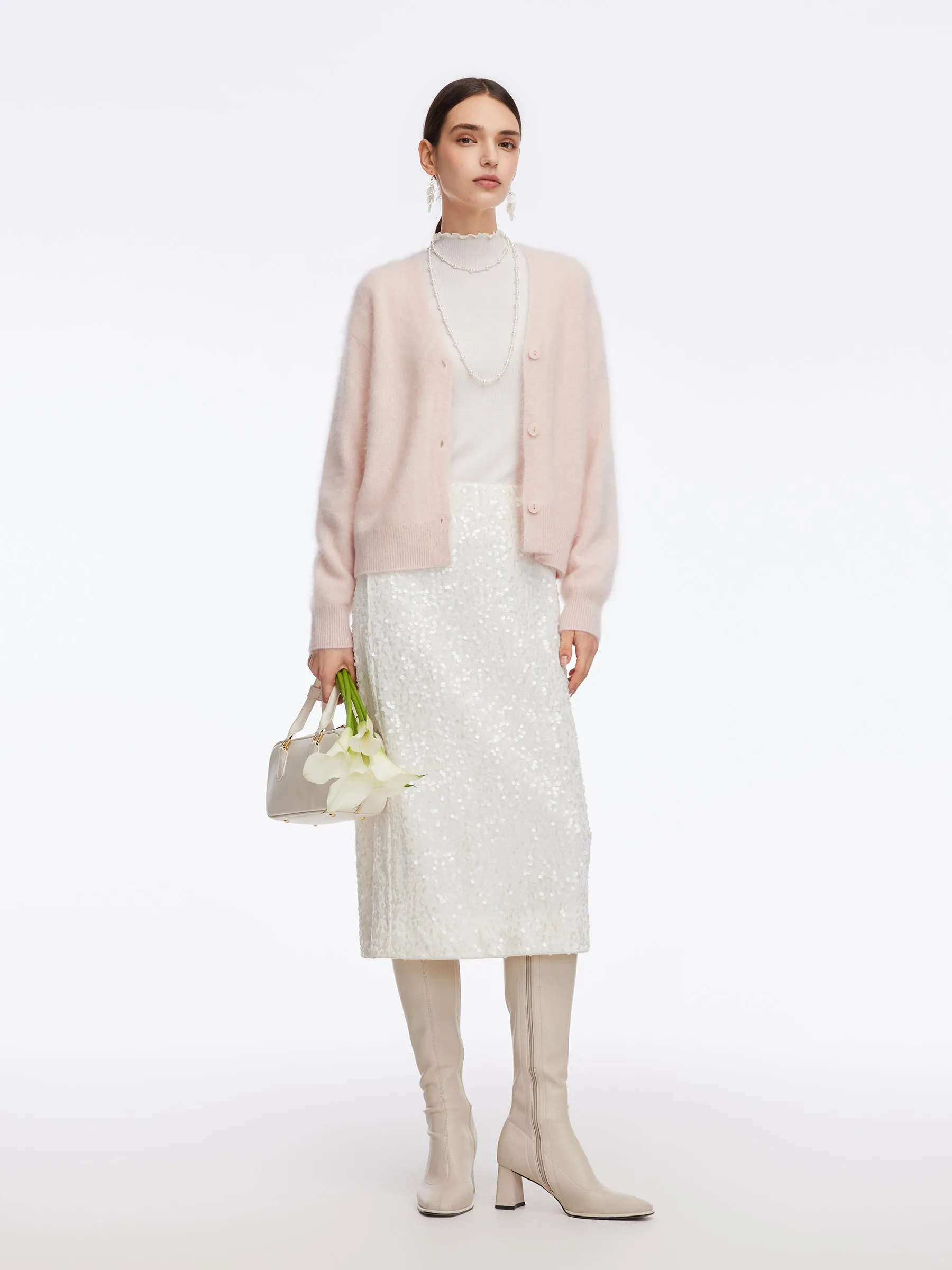 100% Brushed Cashmere V-Neck Women Cardigan sold by Goelia product image thumbnail 2