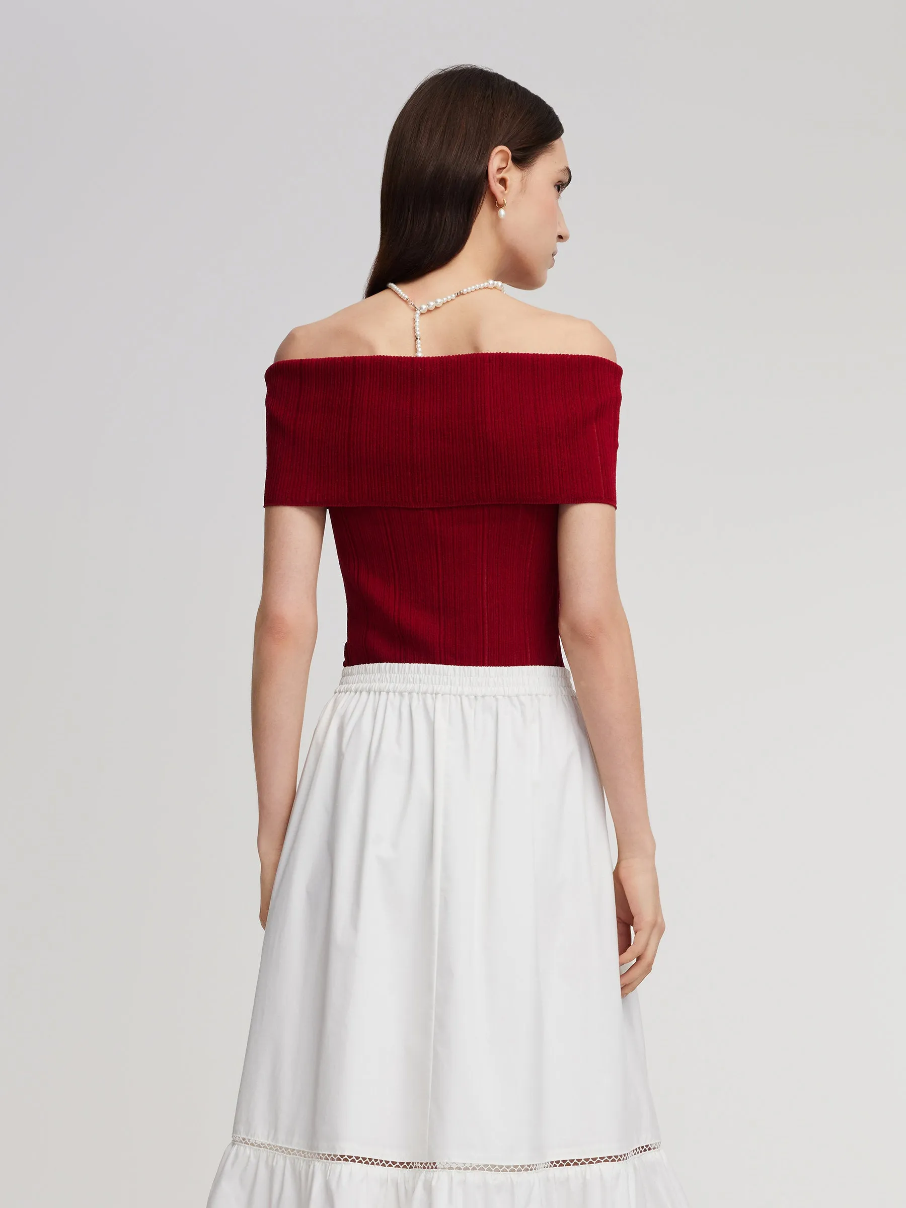 Tencel Blend Off Shoulder Women Knit Top sold by Goelia product image thumbnail 3