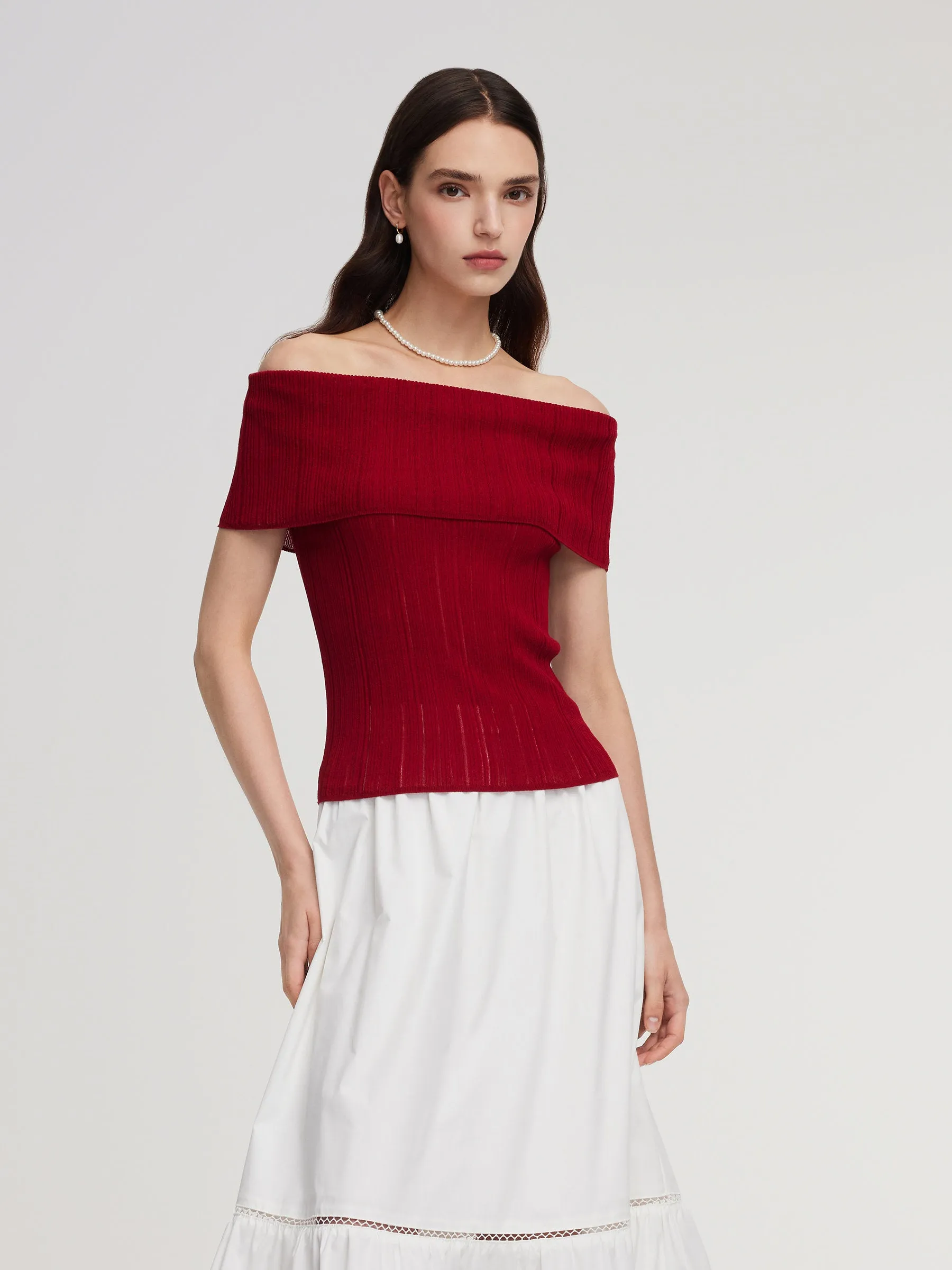 Tencel Blend Off Shoulder Women Knit Top sold by Goelia product image thumbnail 4